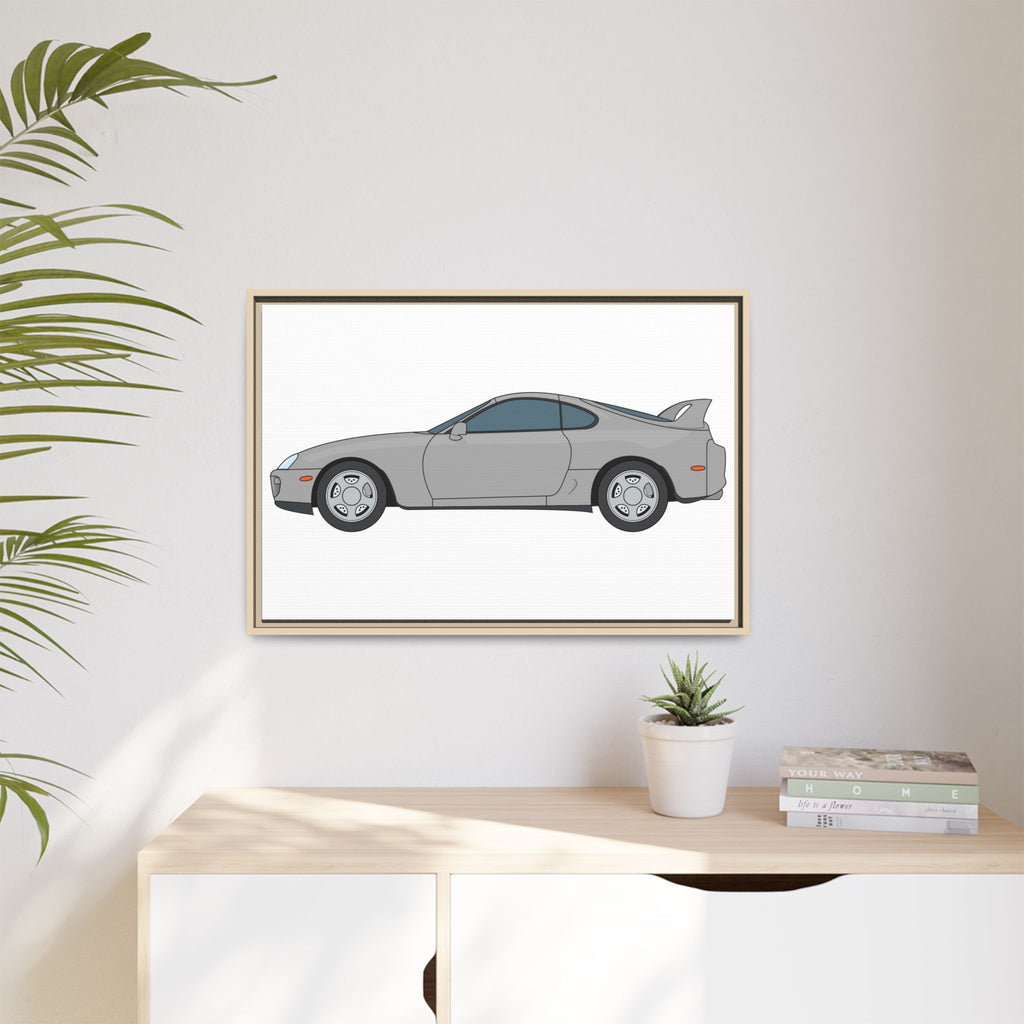 Toyota Supra MK4 Silver Metallic Art Print — Framed Matte Canvas Wall Decor