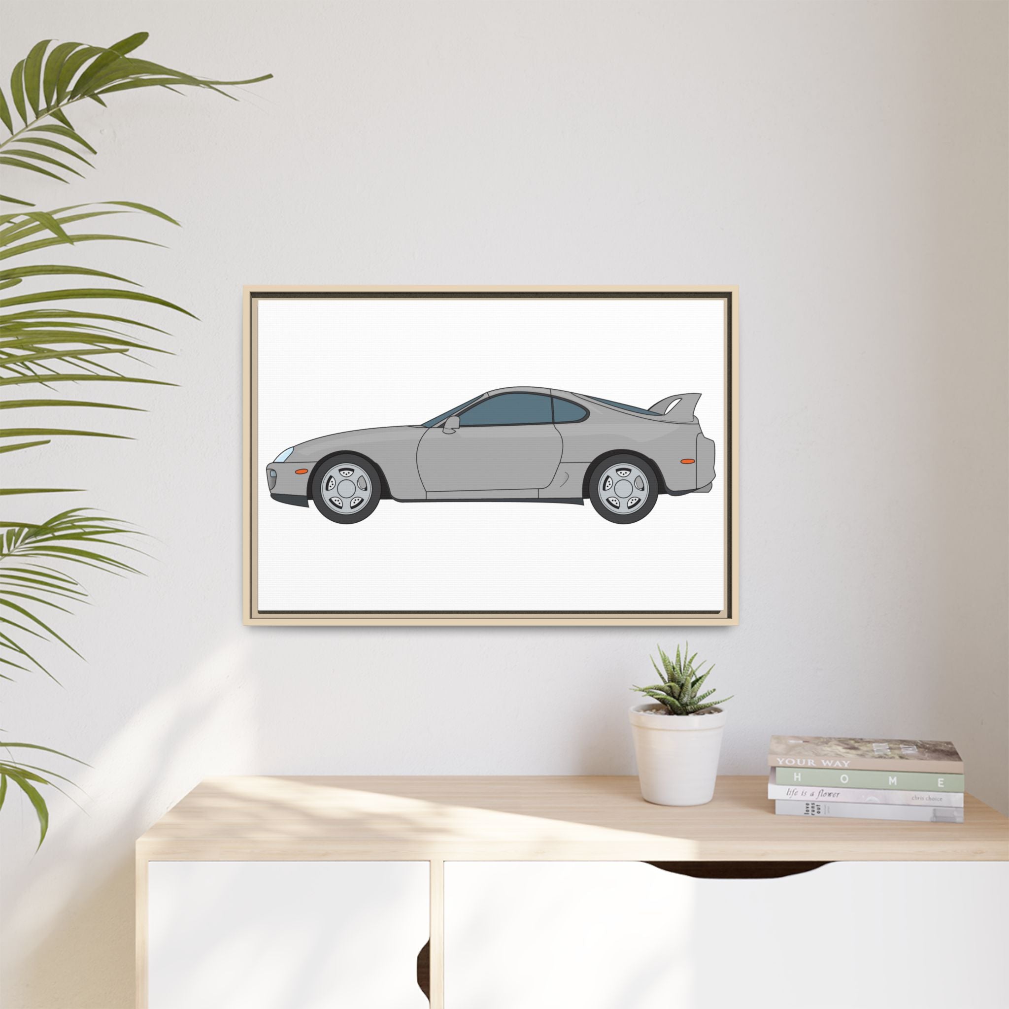 Toyota Supra MK4 Silver Metallic Art Print — Framed Matte Canvas Wall Decor