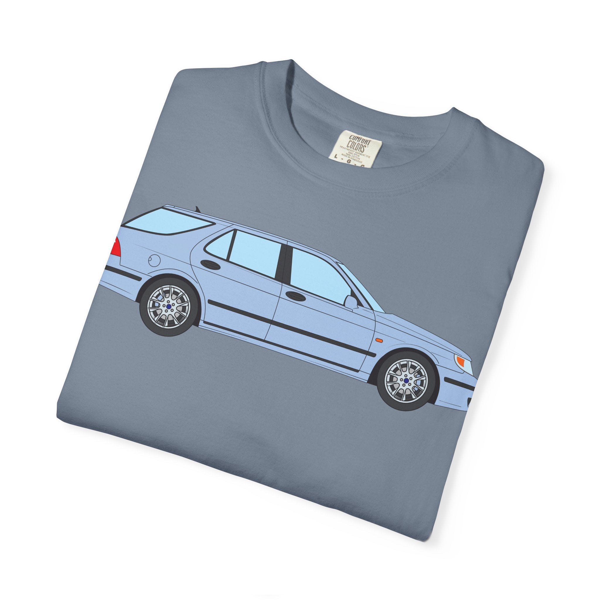Saab 9-5 OG Aero Wagon Ice Blue  — T-Shirt — Retro Car Graphic Tee