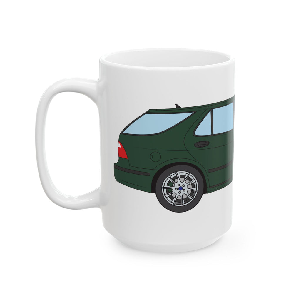 Saab 9-5 OG Aero Wagon Scarabe Green — Ceramic Mug — Coffee Cup (11oz & 15oz)