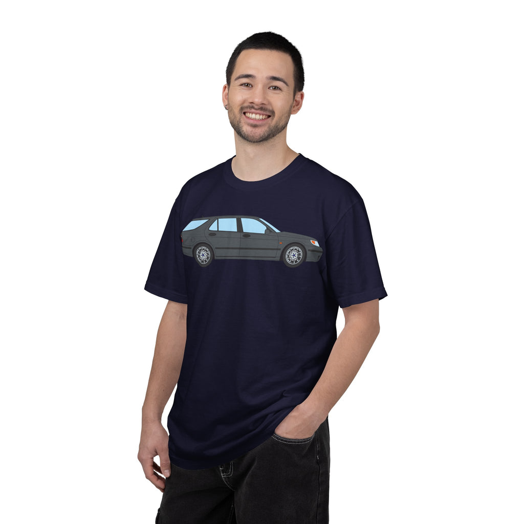 Saab 9-5 OG Aero Wagon Steel Grey  — T-Shirt — Retro Car Graphic Tee