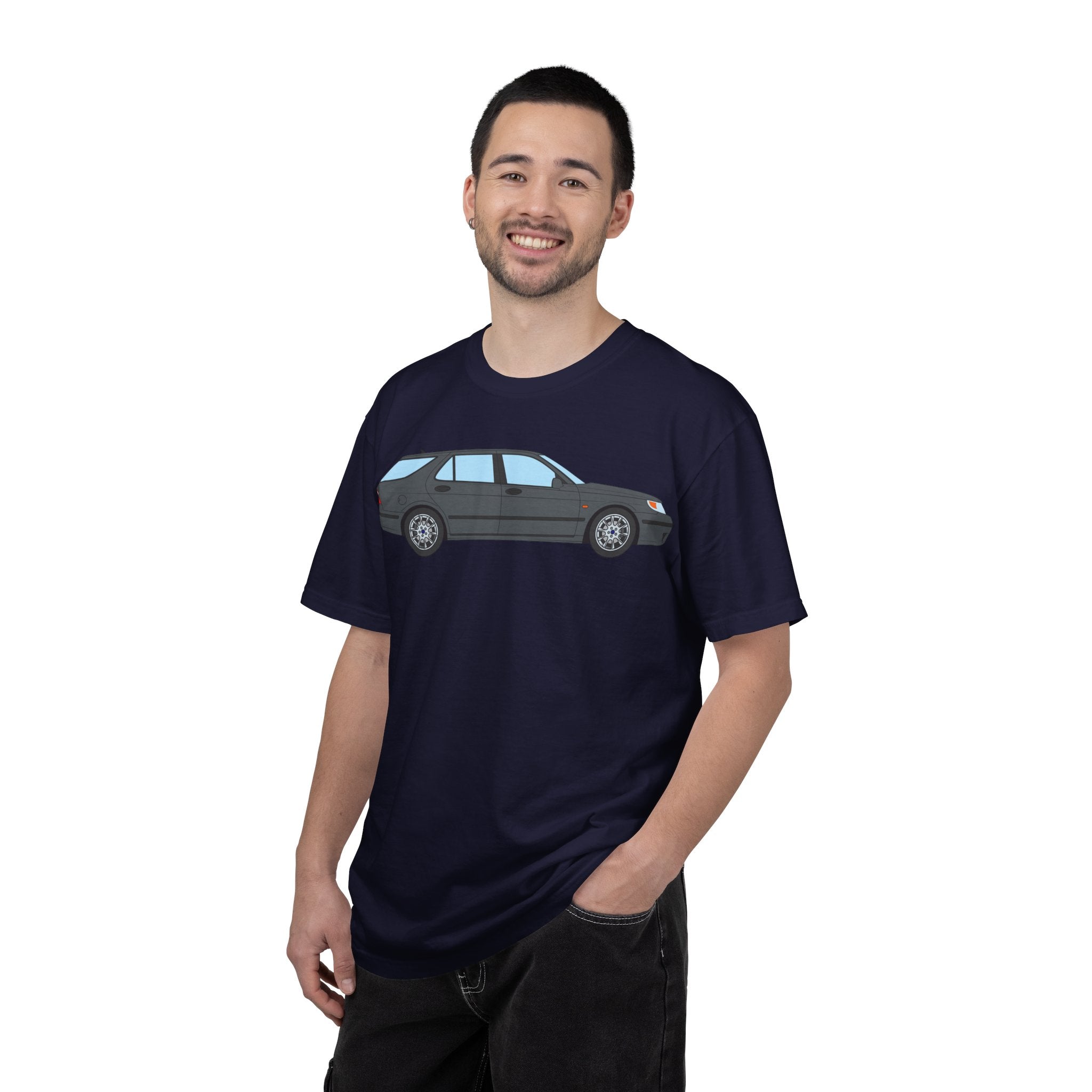 Saab 9-5 OG Aero Wagon Steel Grey  — T-Shirt — Retro Car Graphic Tee