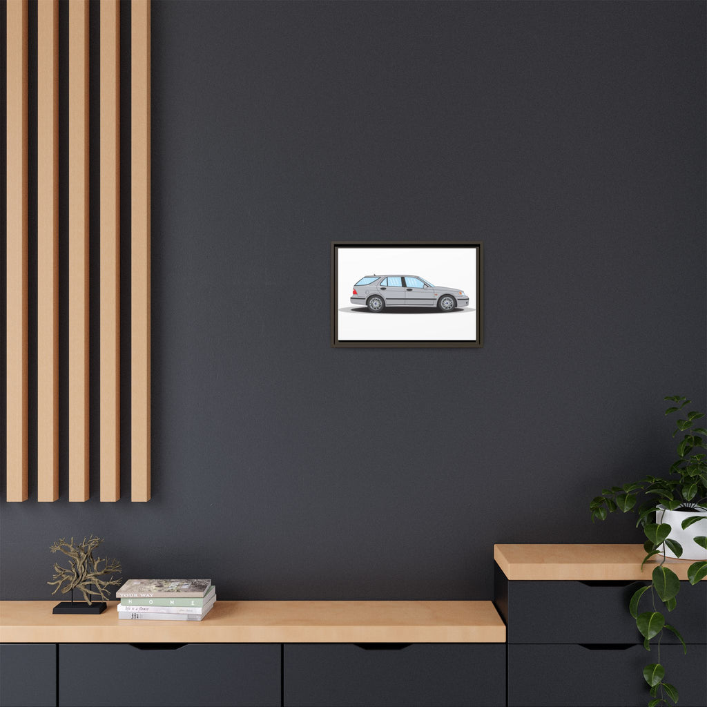 Saab 9-5 OG Aero Wagon Silver Metallic Art Print — Framed Matte Canvas Wall Decor