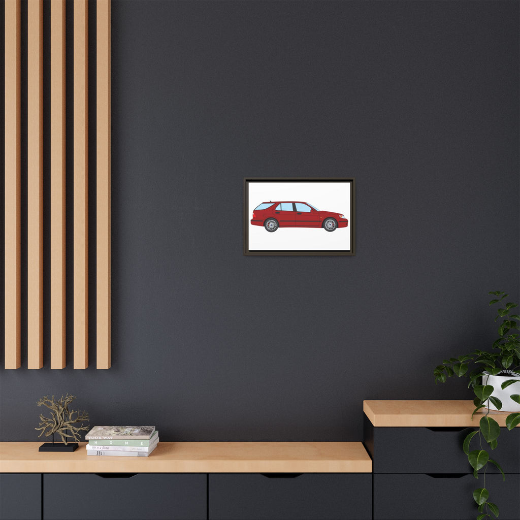 Saab 9-5 OG Aero Wagon — Laser Red Art Print — Framed Matte Canvas Wall Decor