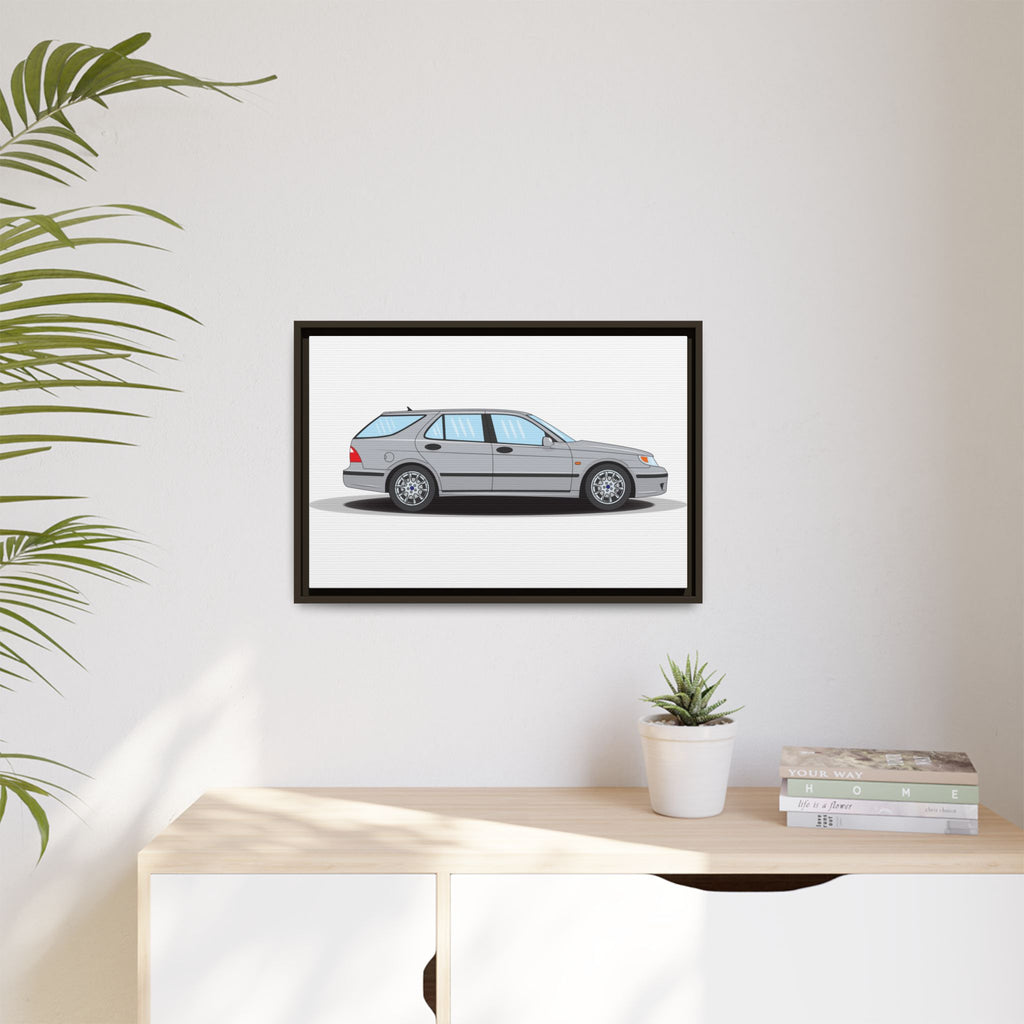Saab 9-5 OG Aero Wagon Silver Metallic Art Print — Framed Matte Canvas Wall Decor
