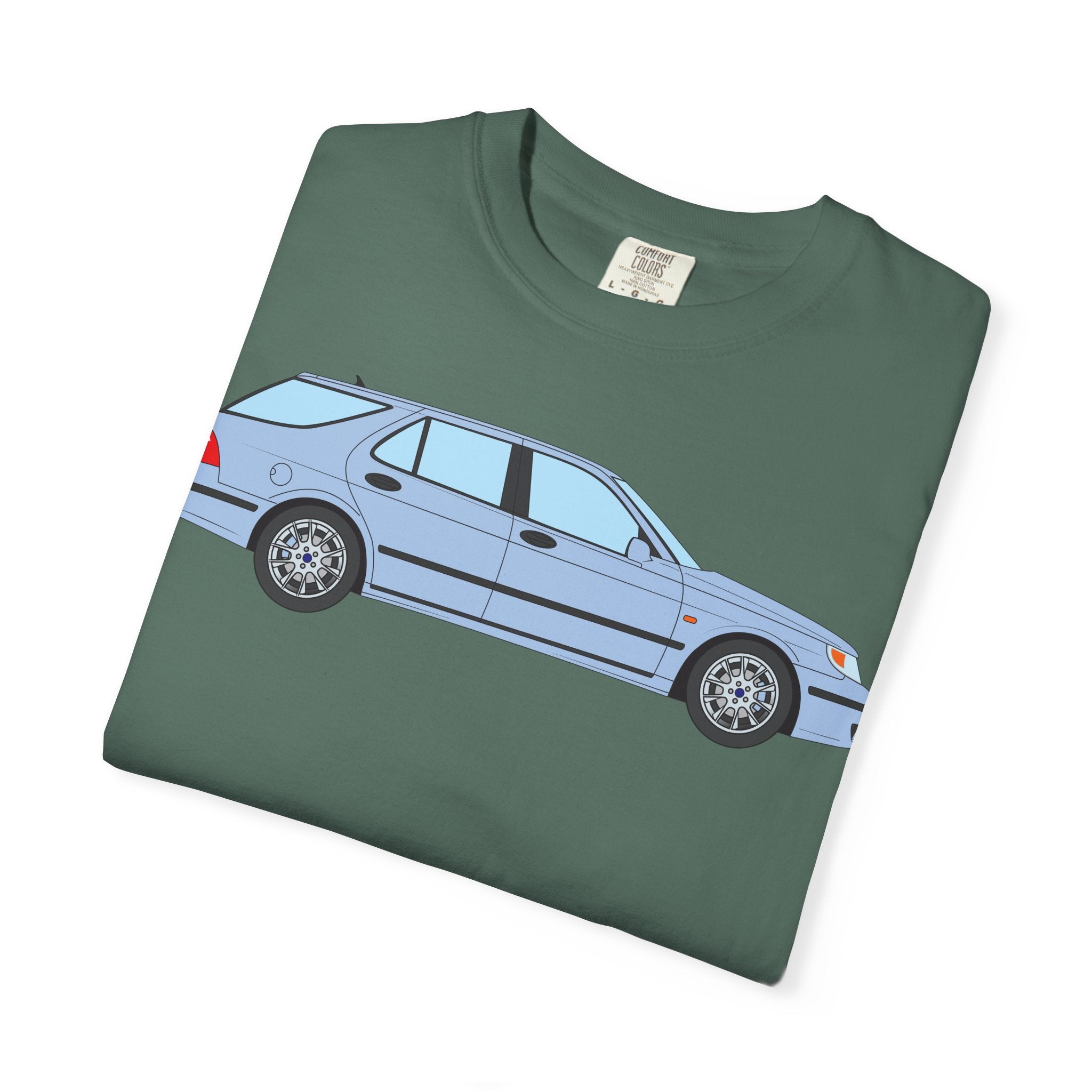 Saab 9-5 OG Aero Wagon Ice Blue  — T-Shirt — Retro Car Graphic Tee