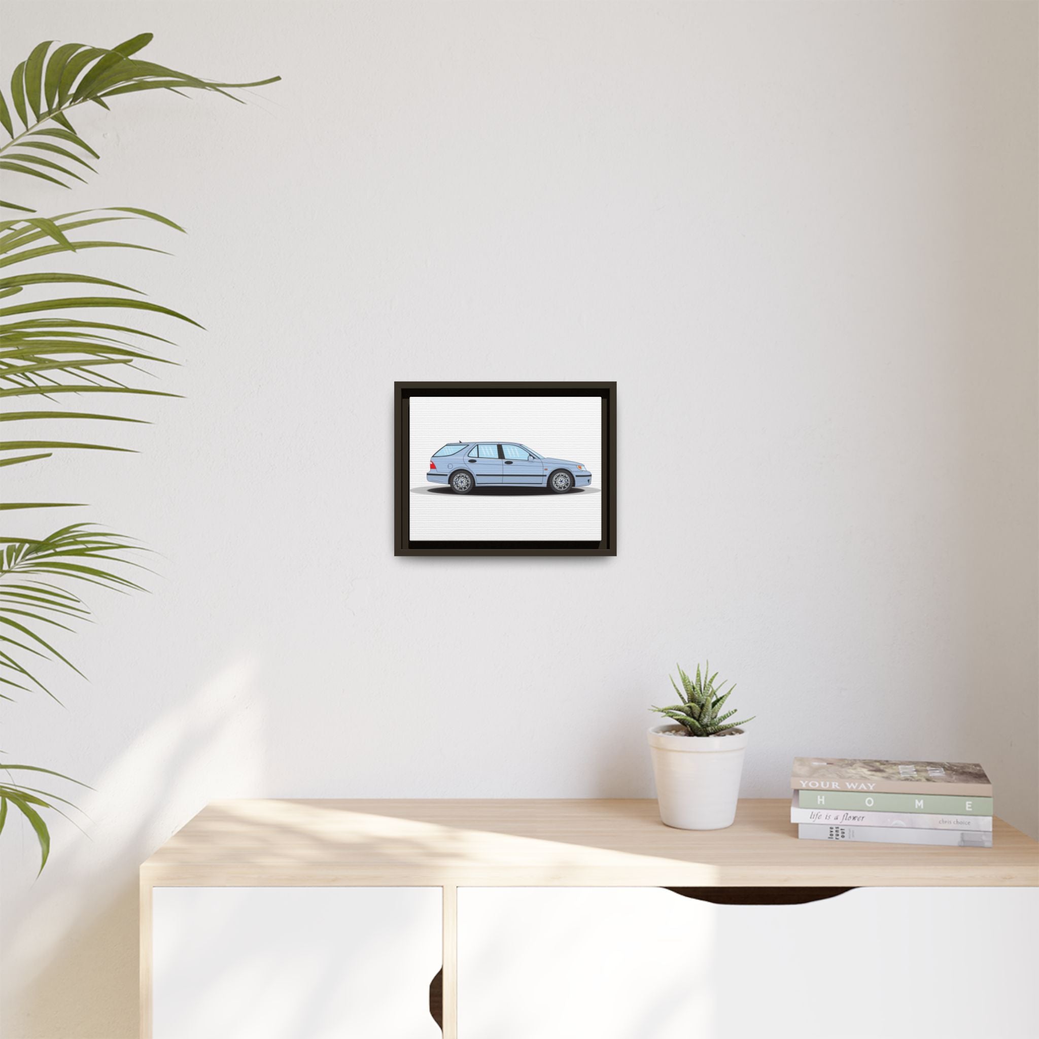 Saab 9-5 OG Aero Wagon Ice Blue Art Print — Framed Matte Canvas Wall Decor