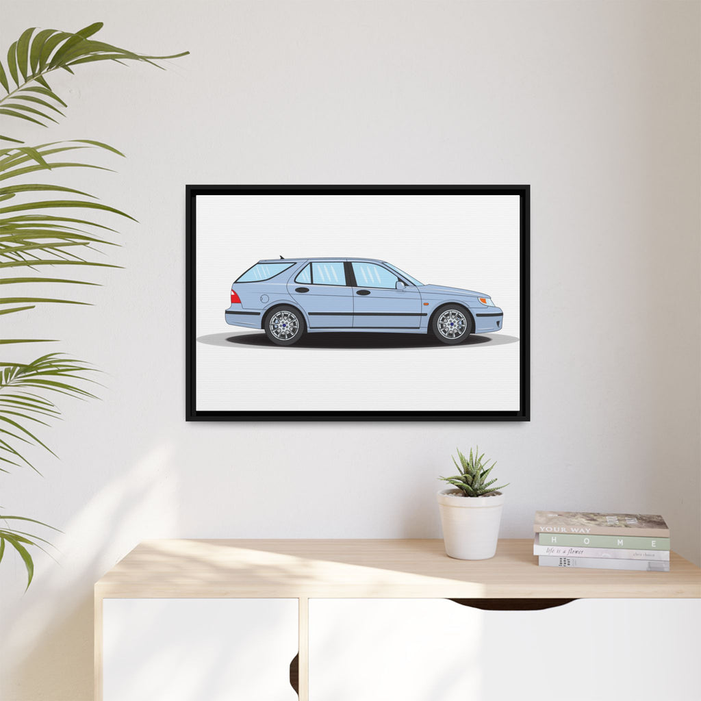 Saab 9-5 OG Aero Wagon Ice Blue Art Print — Framed Matte Canvas Wall Decor
