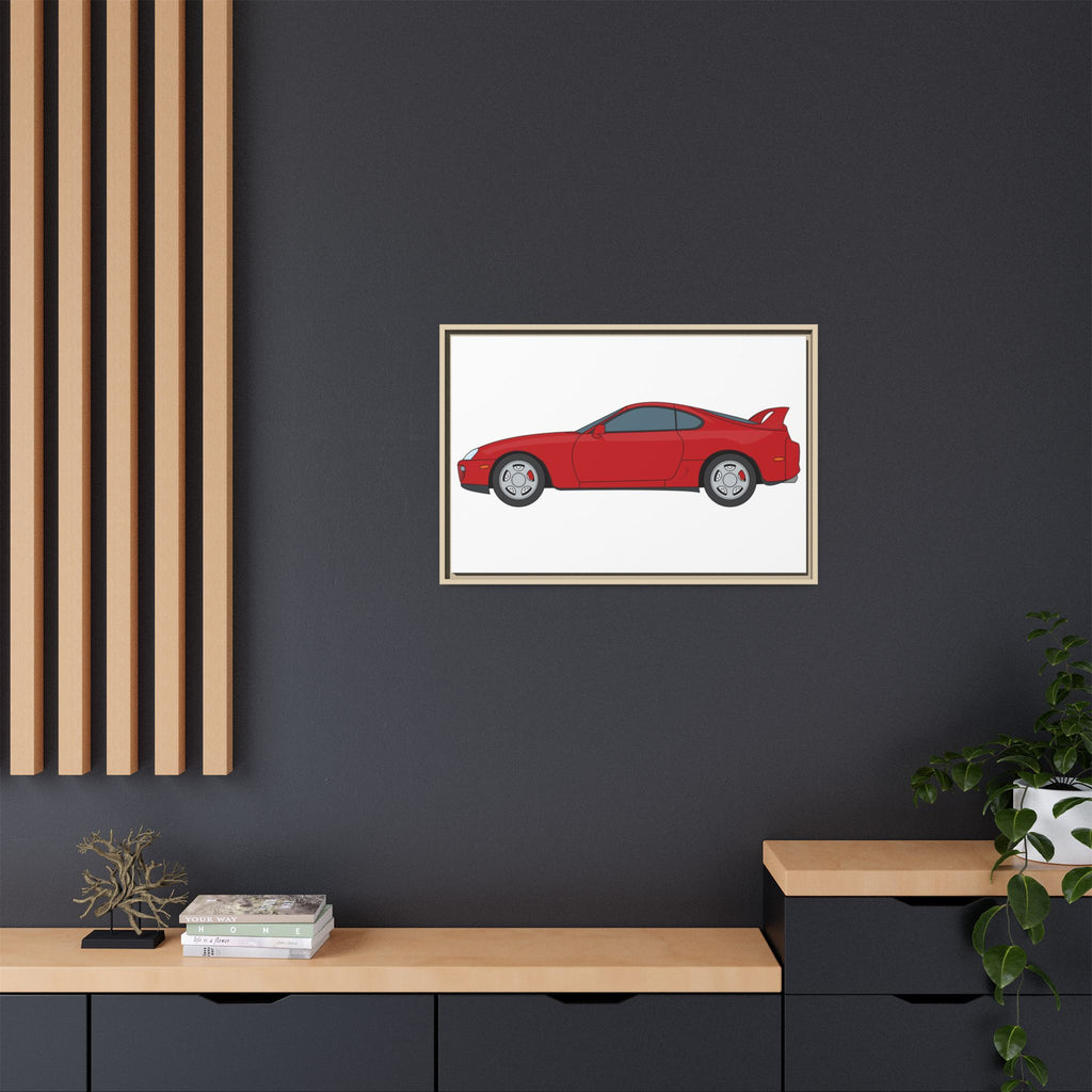 Toyota Supra MK4 Super Red ll Art Print — Framed Matte Canvas Wall Decor