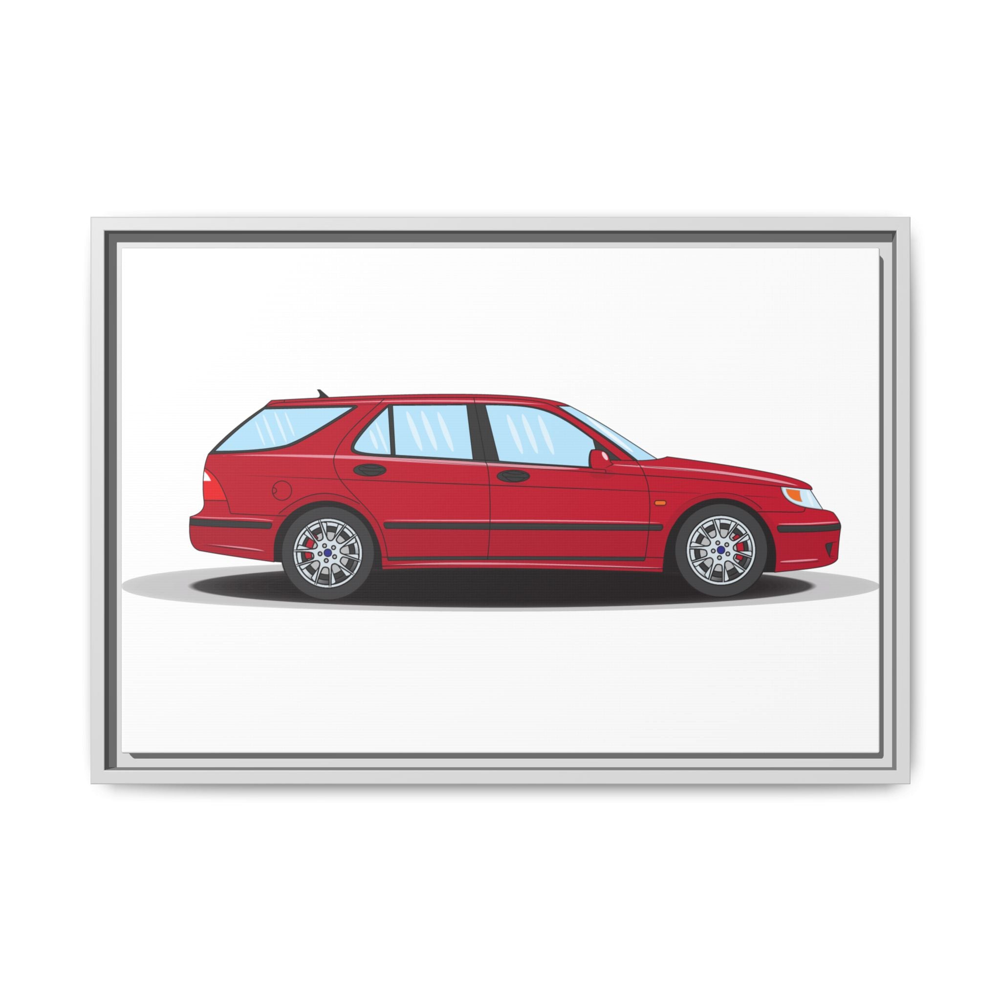 Saab 9-5 OG Aero Wagon Laser Red Art Print — Framed Matte Canvas Wall Decor