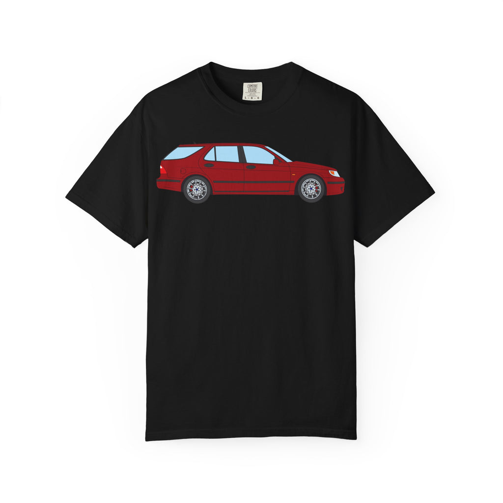 Saab 9-5 OG Aero Wagon Laser Red  — T-Shirt — Retro Car Graphic Tee