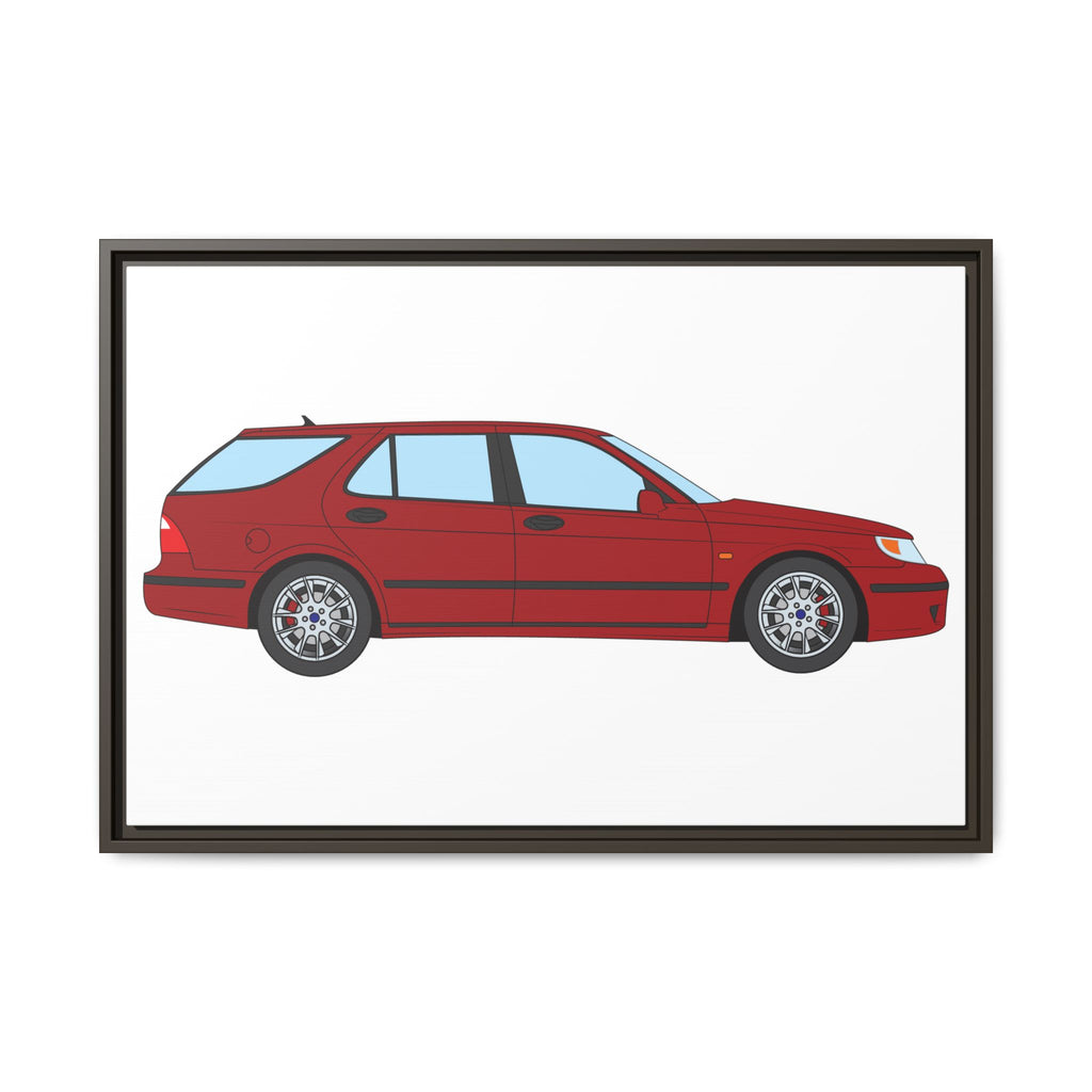Saab 9-5 OG Aero Wagon — Laser Red Art Print — Framed Matte Canvas Wall Decor