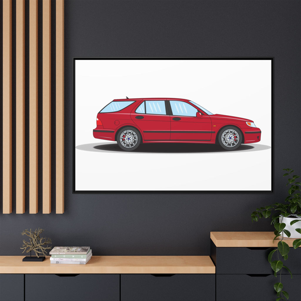 Saab 9-5 OG Aero Wagon Laser Red Art Print — Framed Matte Canvas Wall Decor