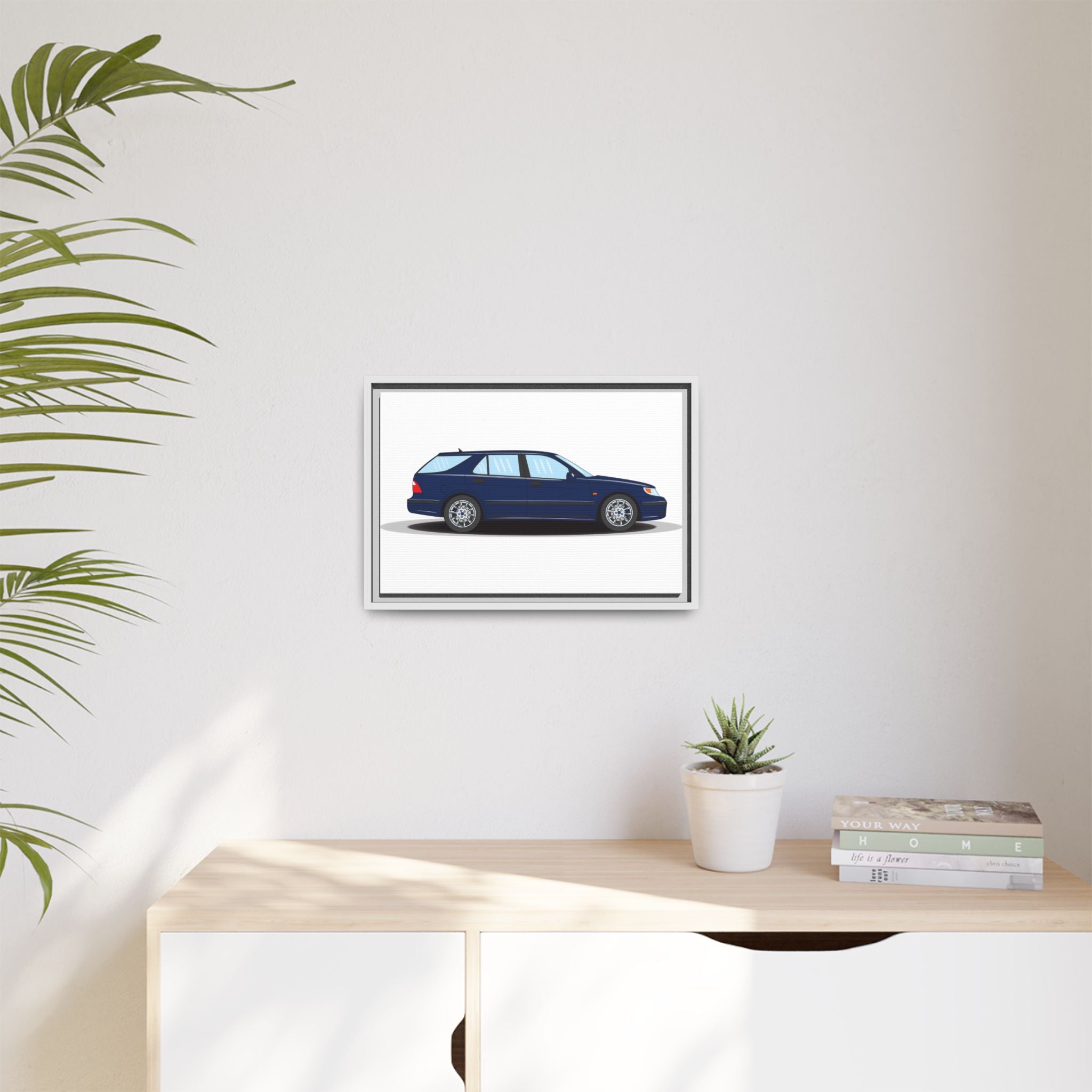 Saab 9-5 OG Aero Wagon Midnight Blue Art Print — Framed Matte Canvas Wall Decor