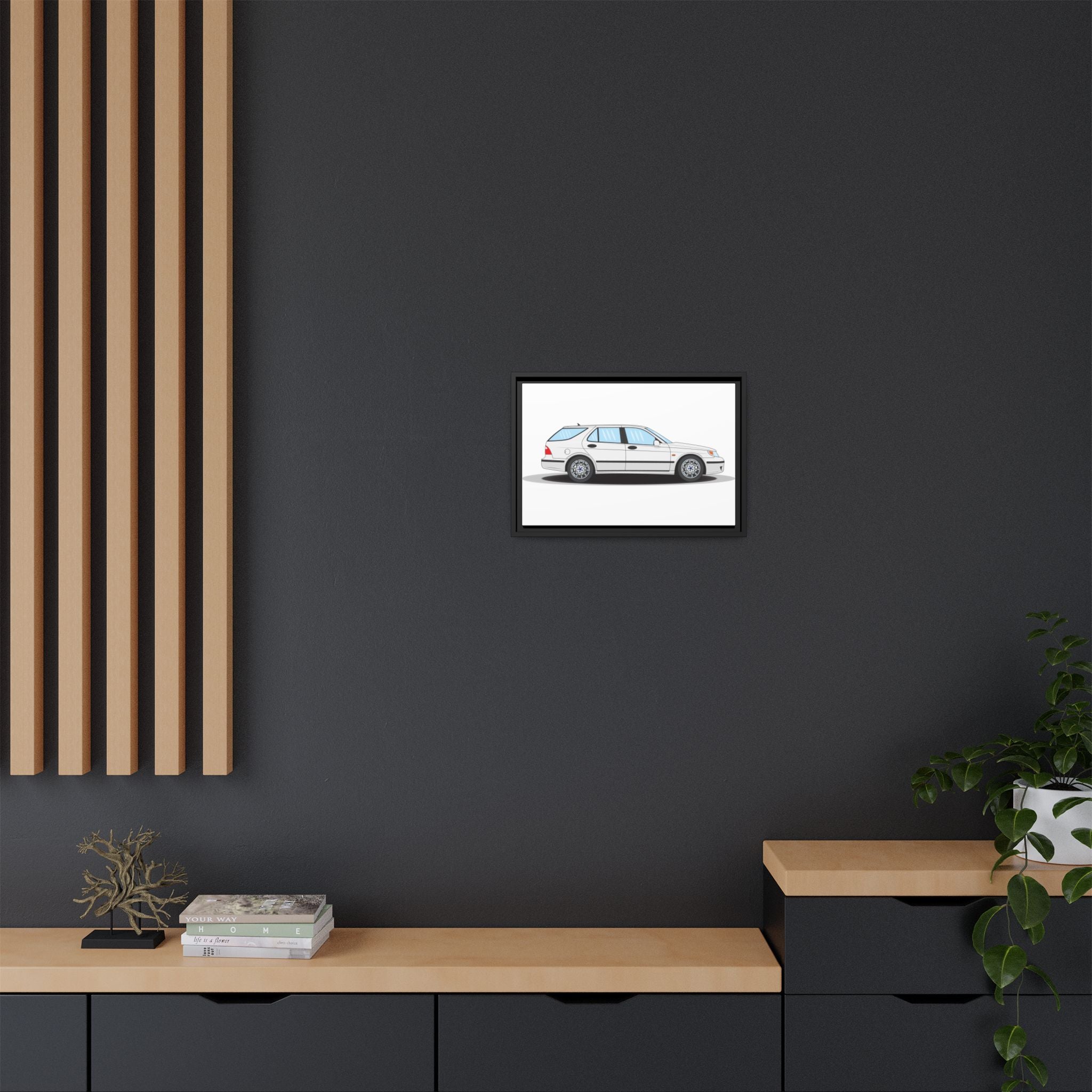 Saab 9-5 OG Aero Wagon Artic White Art Print — Framed Matte Canvas Wall Decor