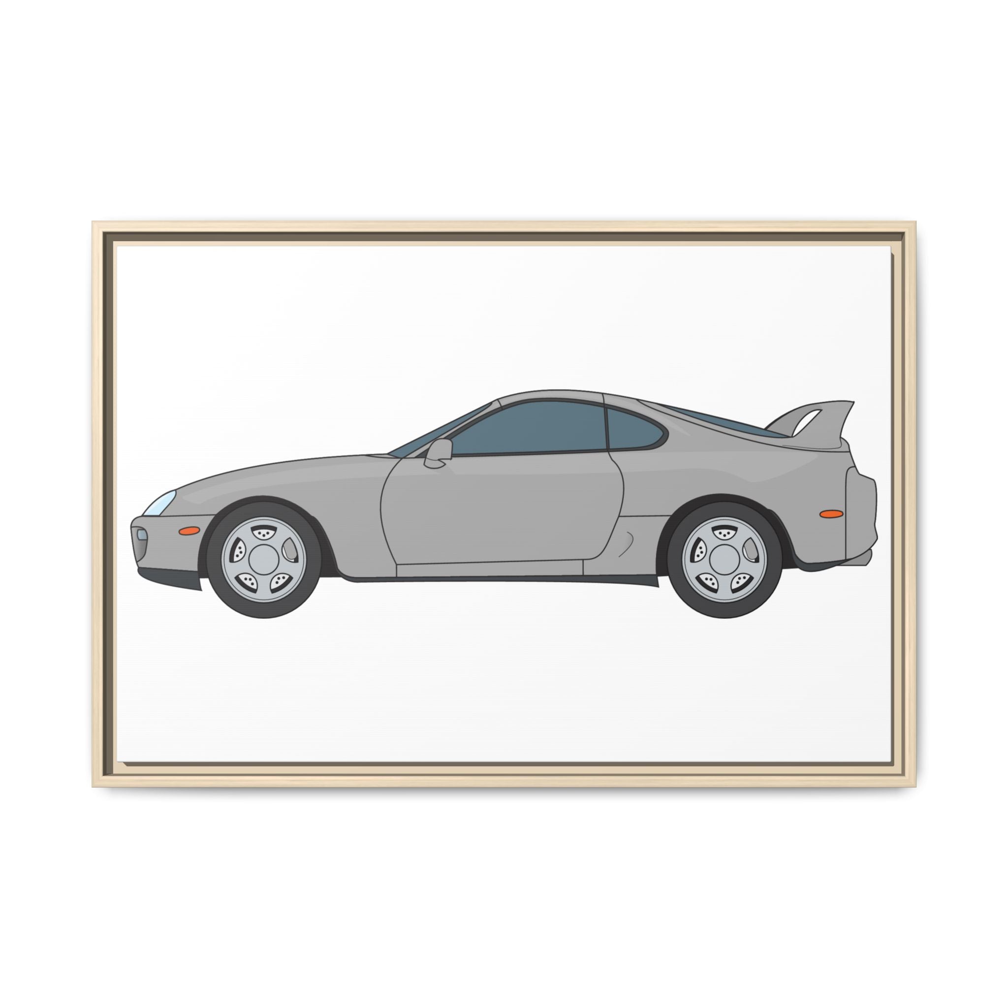 Toyota Supra MK4 Silver Metallic Art Print — Framed Matte Canvas Wall Decor