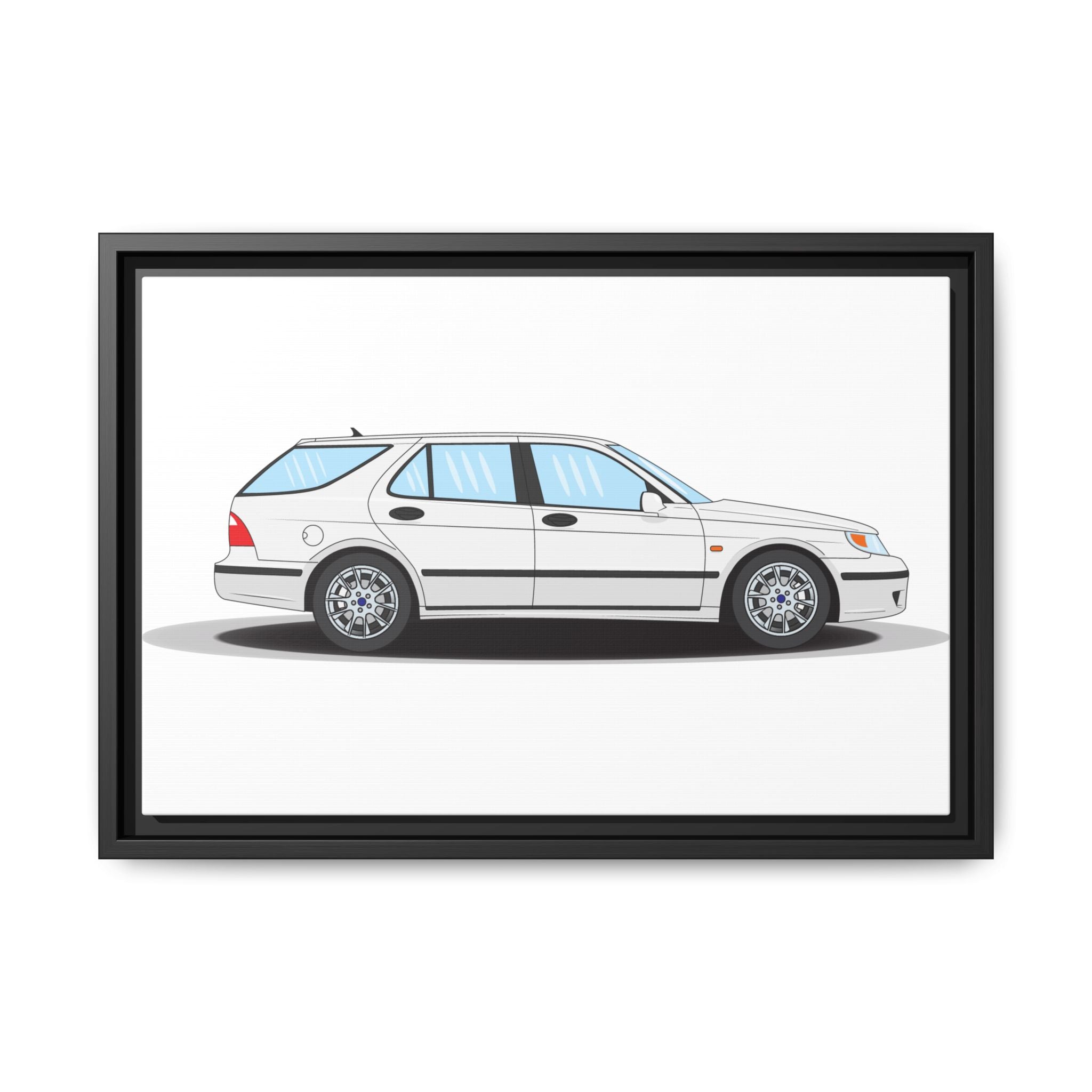 Saab 9-5 OG Aero Wagon Artic White Art Print — Framed Matte Canvas Wall Decor