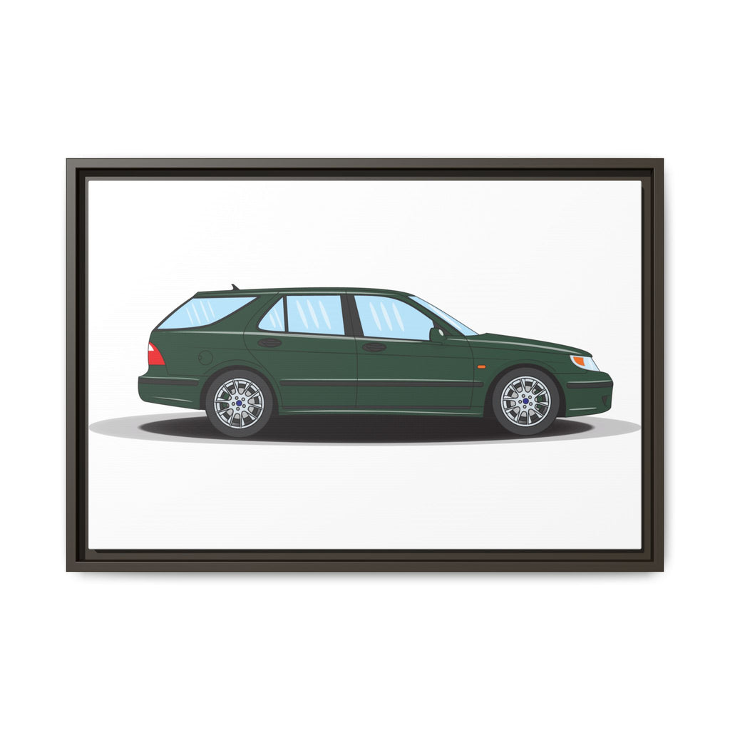 Saab 9-5 OG Aero Wagon Scarabe Green Art Print — Framed Matte Canvas Wall Decor