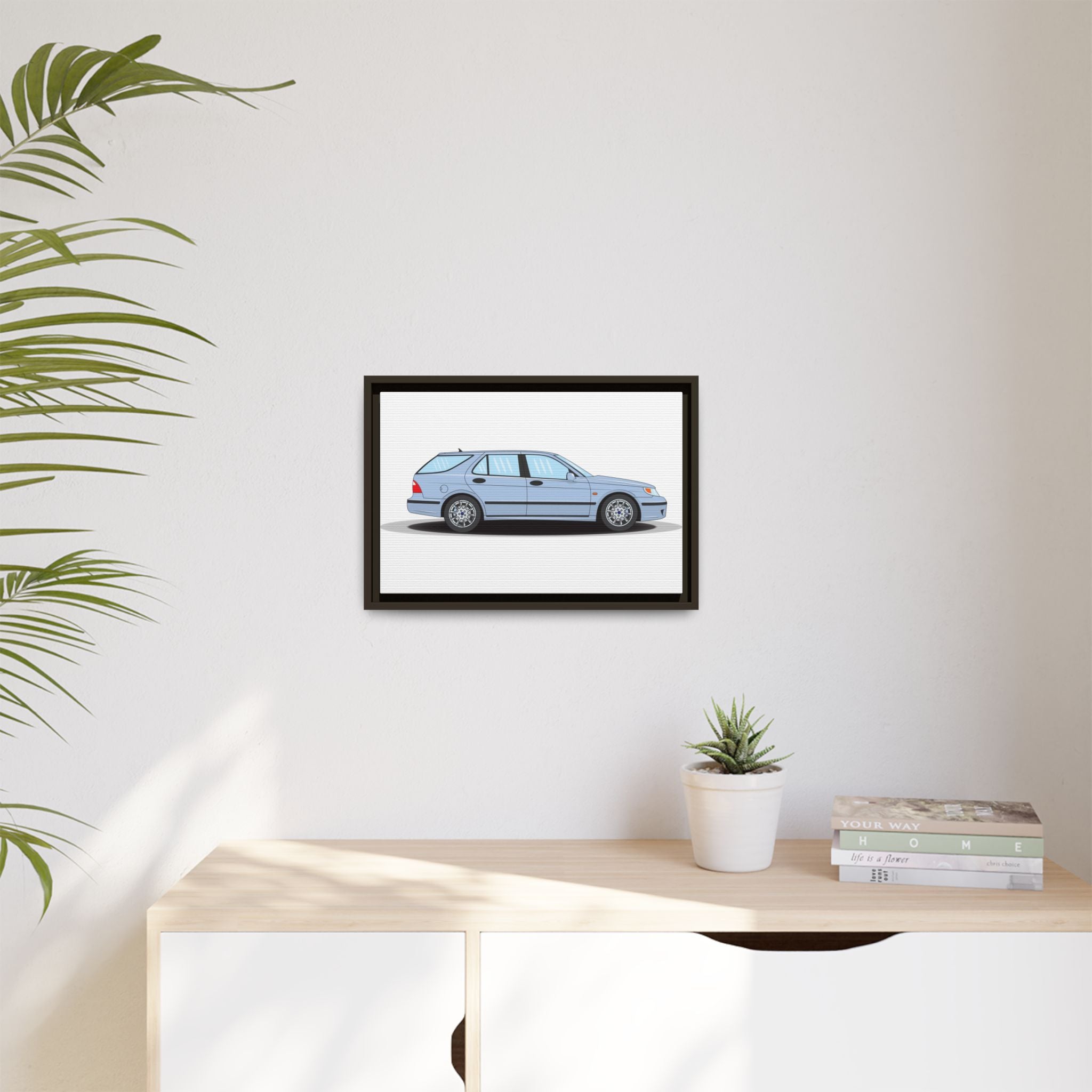 Saab 9-5 OG Aero Wagon Ice Blue Art Print — Framed Matte Canvas Wall Decor