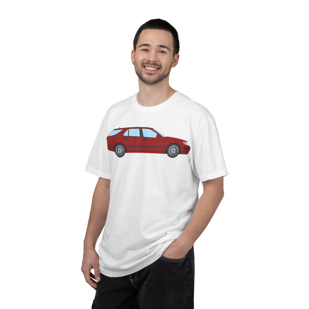 Saab 9-5 OG Aero Wagon Laser Red  — T-Shirt — Retro Car Graphic Tee