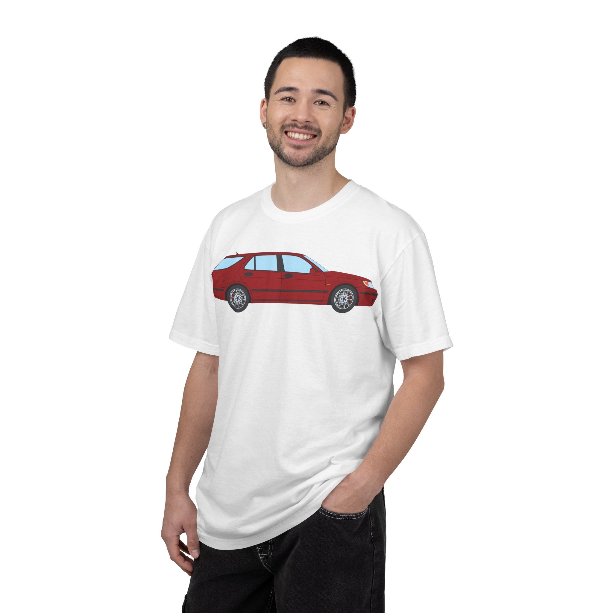 Saab 9-5 OG Aero Wagon Laser Red  — T-Shirt — Retro Car Graphic Tee