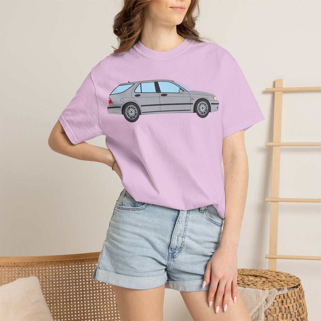 Saab 9-5 OG Aero Wagon Silver Metallic  — T-Shirt — Retro Car Graphic Tee