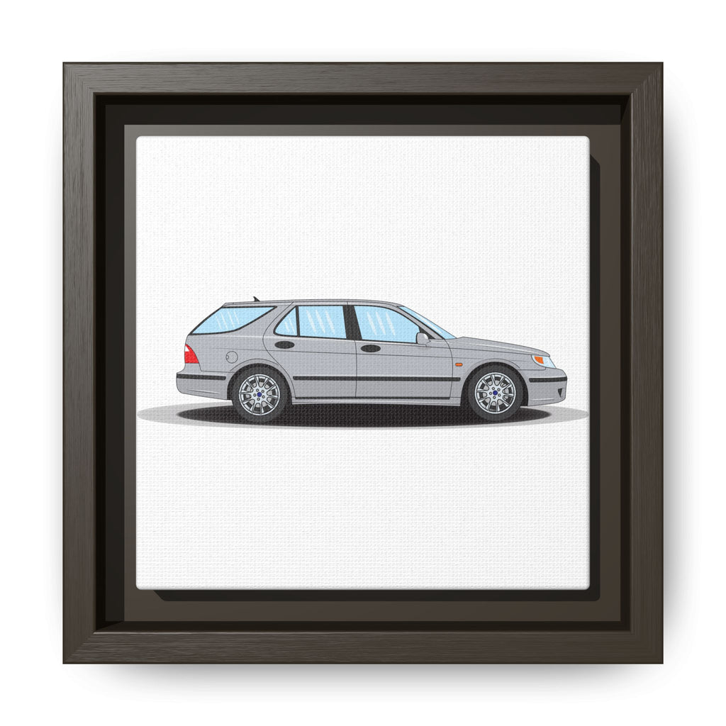 Saab 9-5 OG Aero Wagon Silver Metallic Art Print — Framed Matte Canvas Wall Decor