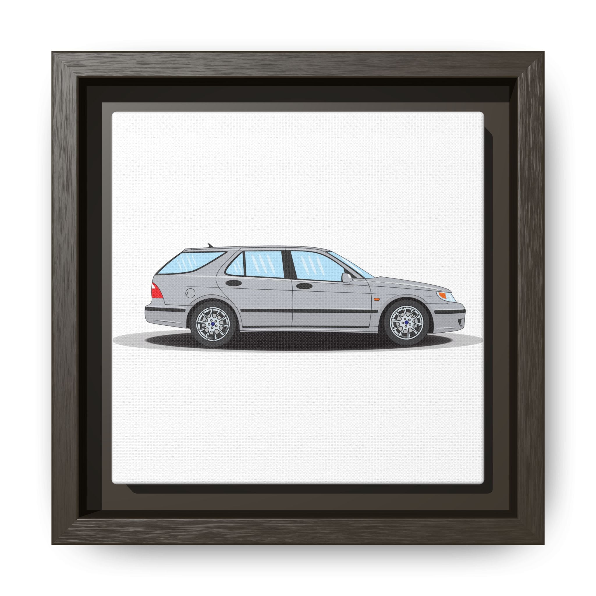 Saab 9-5 OG Aero Wagon Silver Metallic Art Print — Framed Matte Canvas Wall Decor