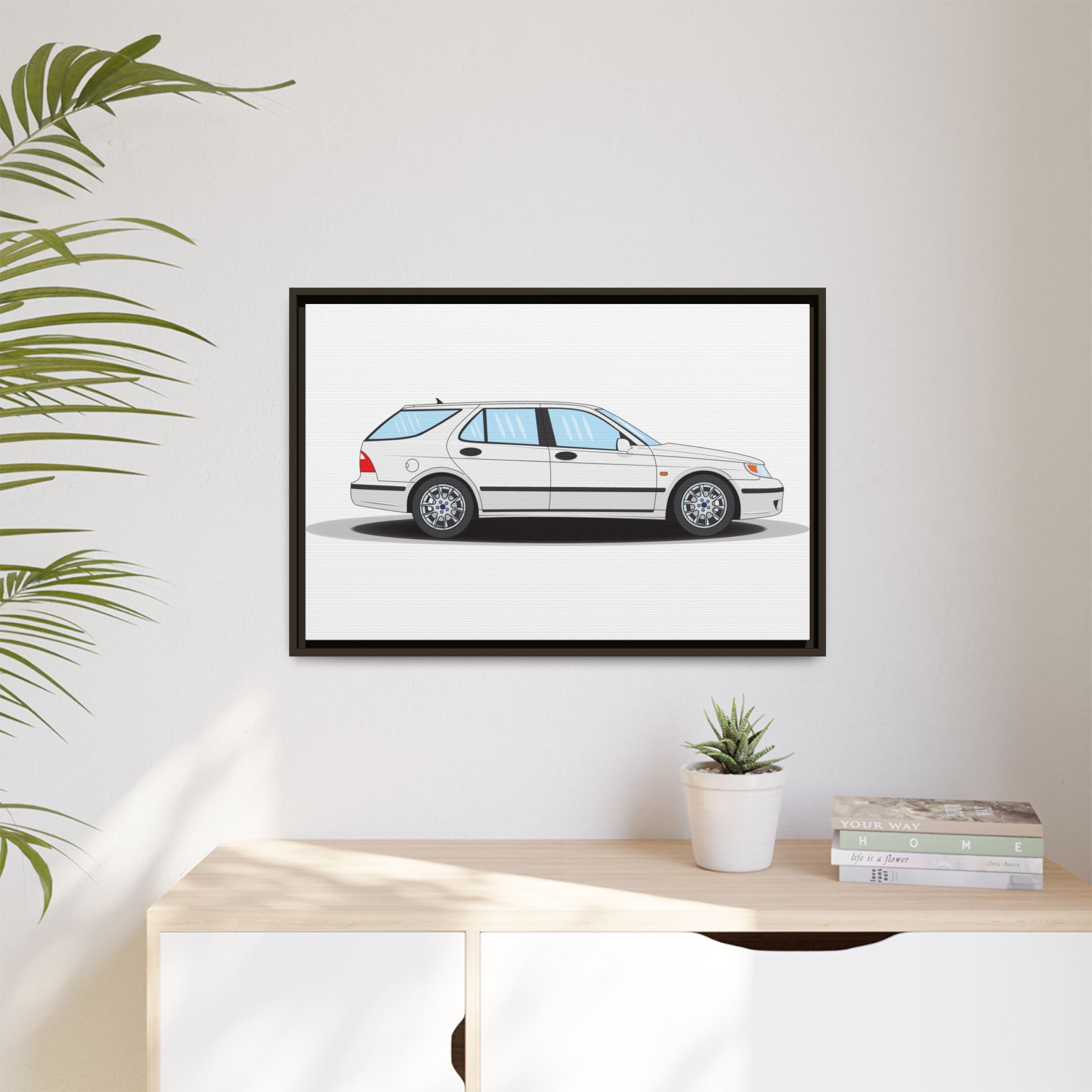 Saab 9-5 OG Aero Wagon Artic White Art Print — Framed Matte Canvas Wall Decor