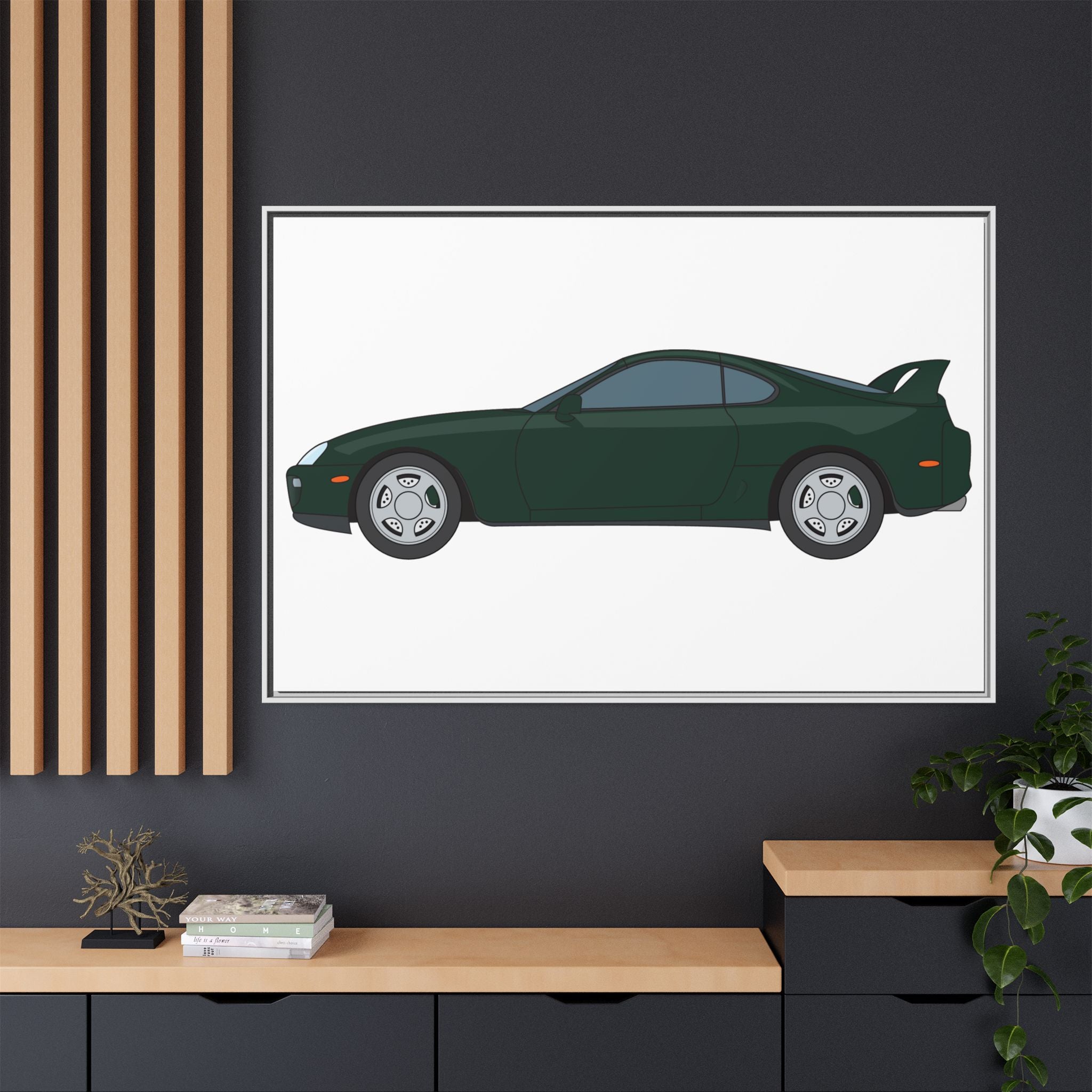 Toyota Supra MK4 Dark Green Mica Art Print — Framed Matte Canvas Wall Decor