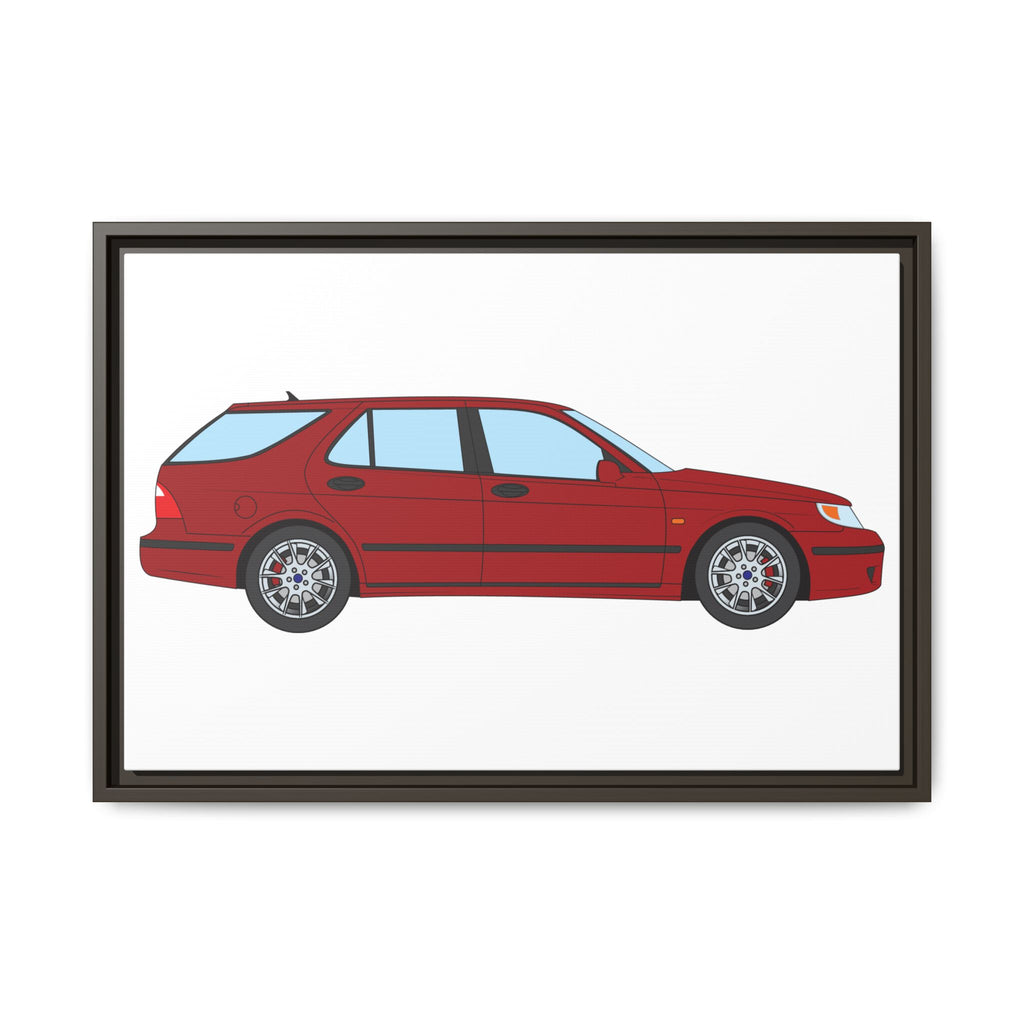 Saab 9-5 OG Aero Wagon — Laser Red Art Print — Framed Matte Canvas Wall Decor