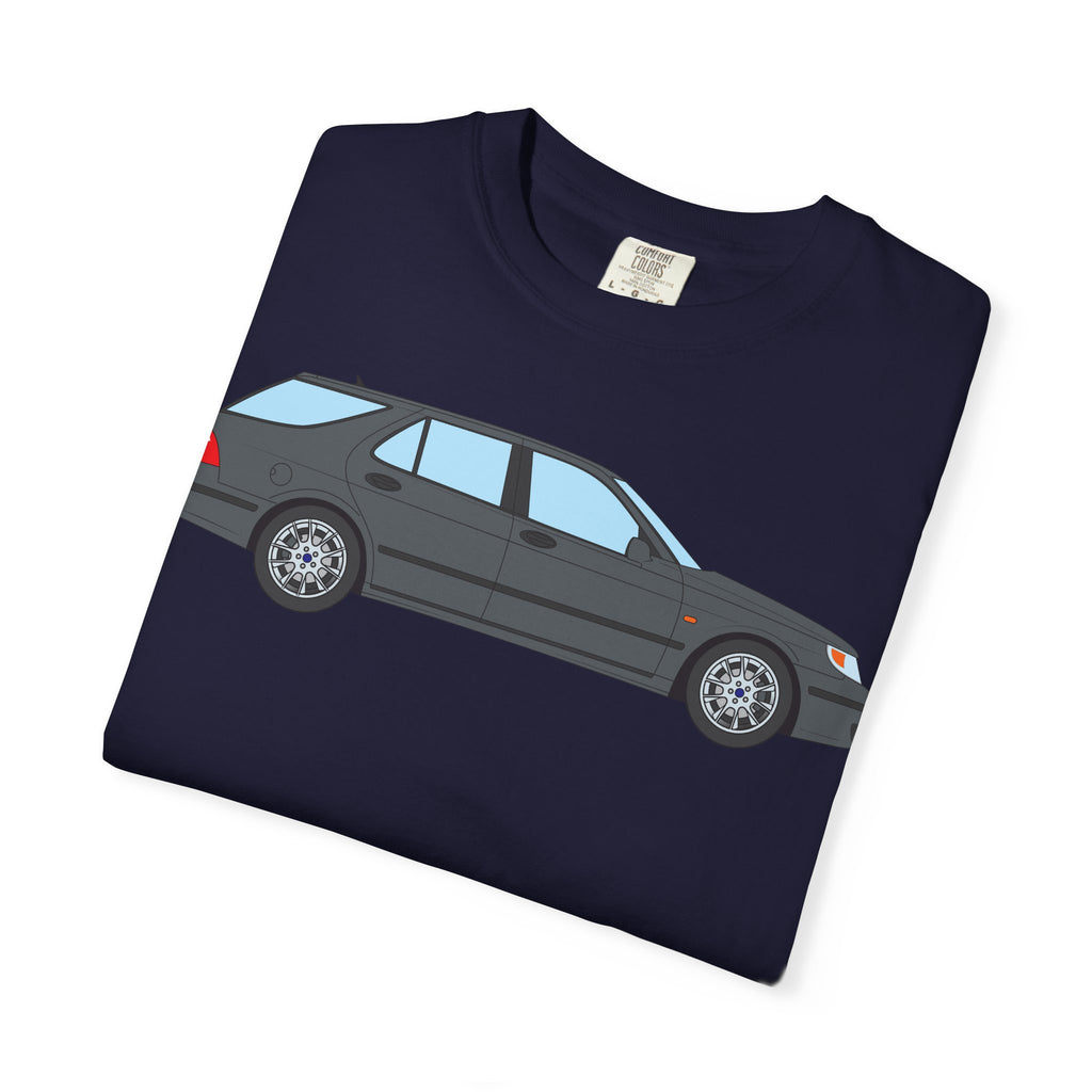 Saab 9-5 OG Aero Wagon Steel Grey  — T-Shirt — Retro Car Graphic Tee