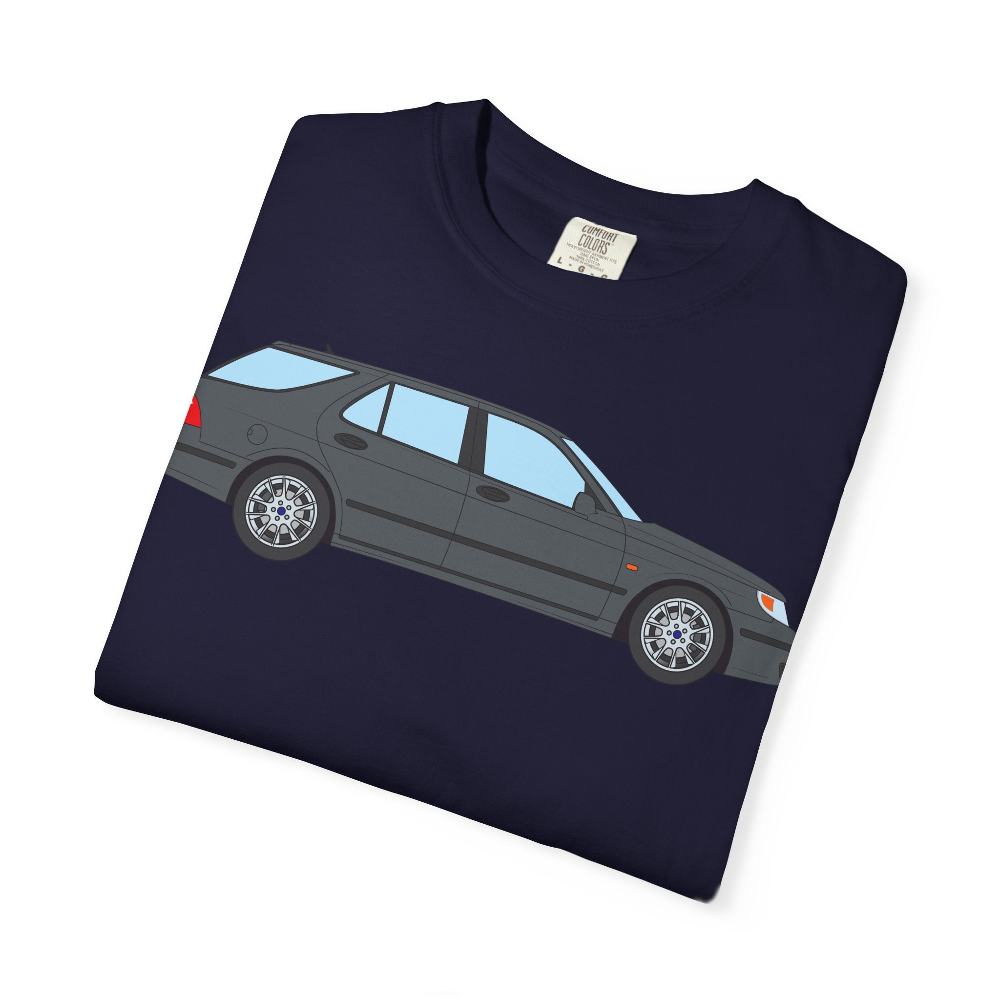 Saab 9-5 OG Aero Wagon Steel Grey  — T-Shirt — Retro Car Graphic Tee