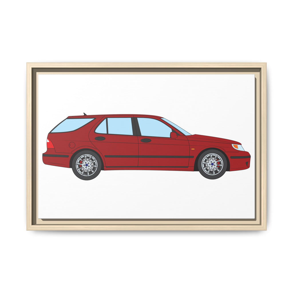 Saab 9-5 OG Aero Wagon — Laser Red Art Print — Framed Matte Canvas Wall Decor