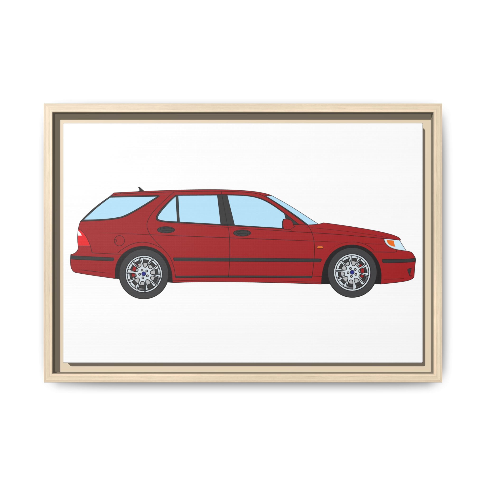Saab 9-5 OG Aero Wagon — Laser Red Art Print — Framed Matte Canvas Wall Decor