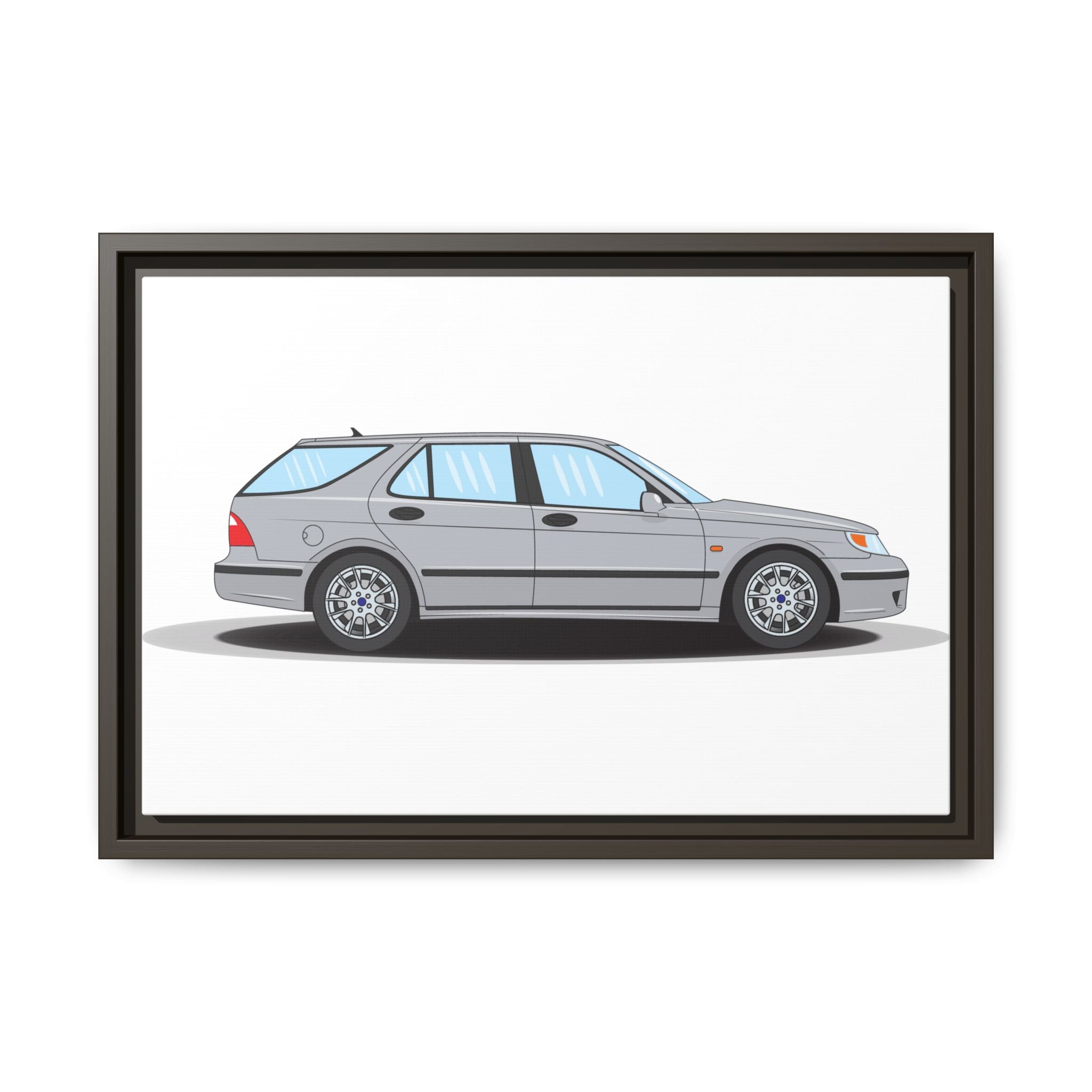 Saab 9-5 OG Aero Wagon Silver Metallic Art Print — Framed Matte Canvas Wall Decor