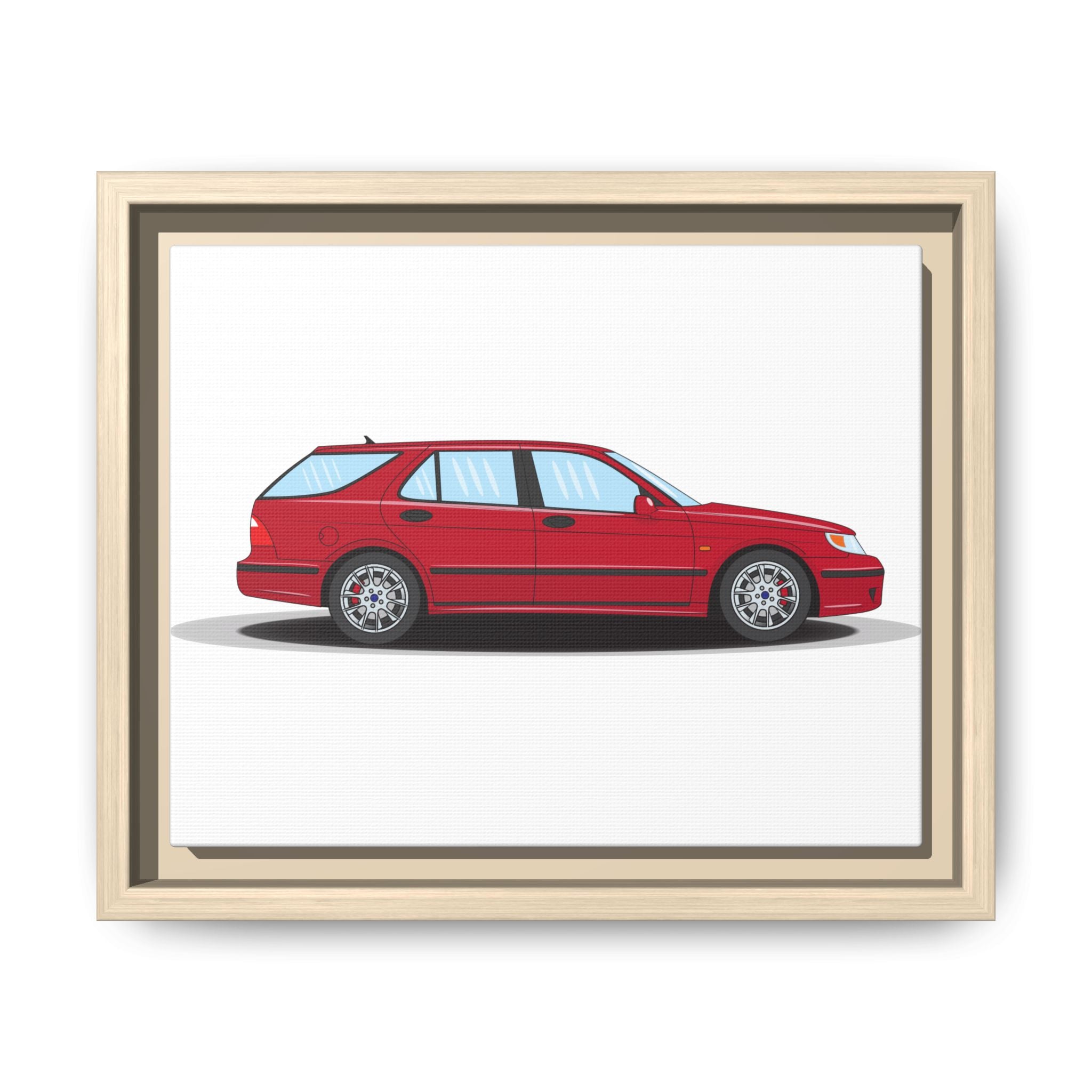 Saab 9-5 OG Aero Wagon Laser Red Art Print — Framed Matte Canvas Wall Decor