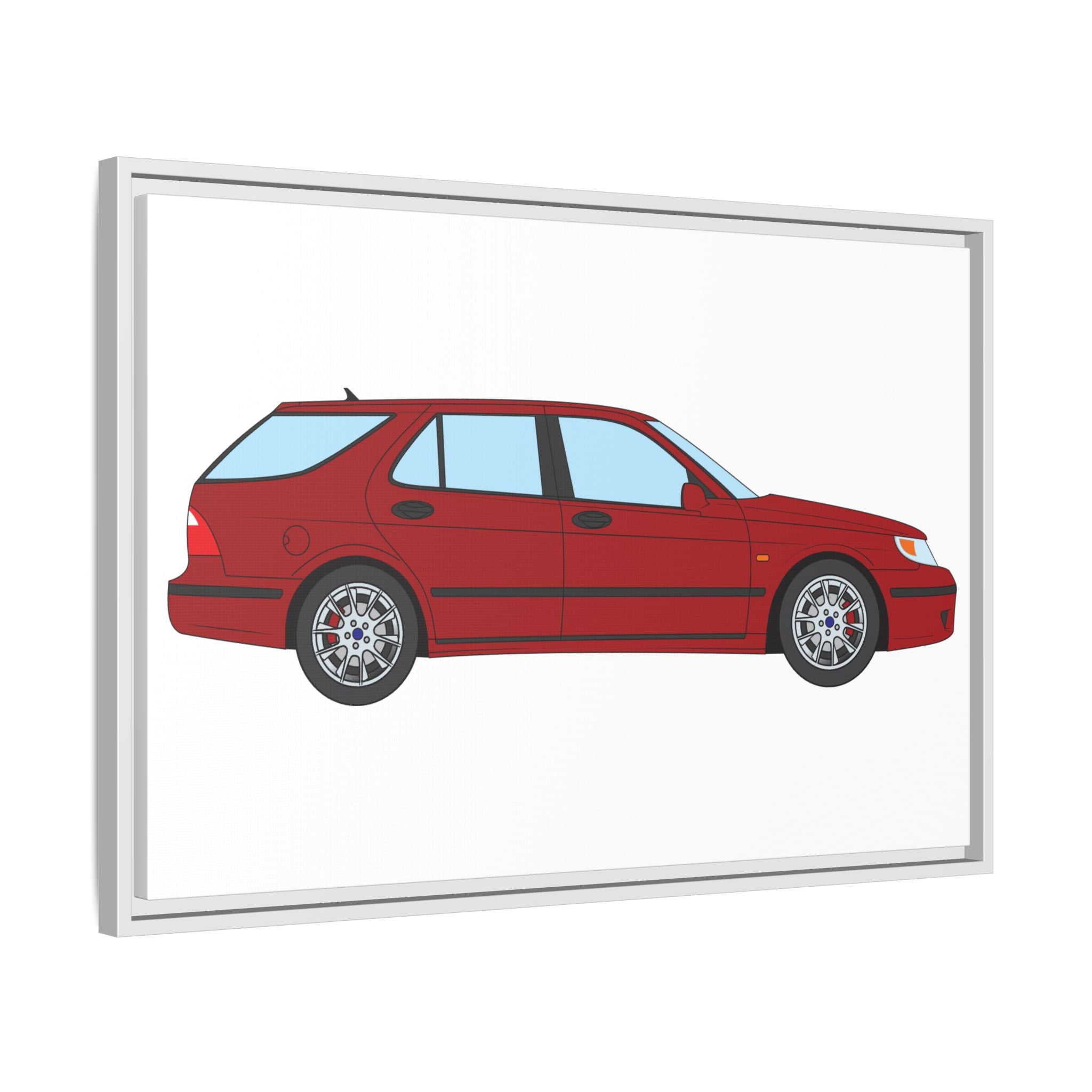 Saab 9-5 OG Aero Wagon — Laser Red Art Print — Framed Matte Canvas Wall Decor
