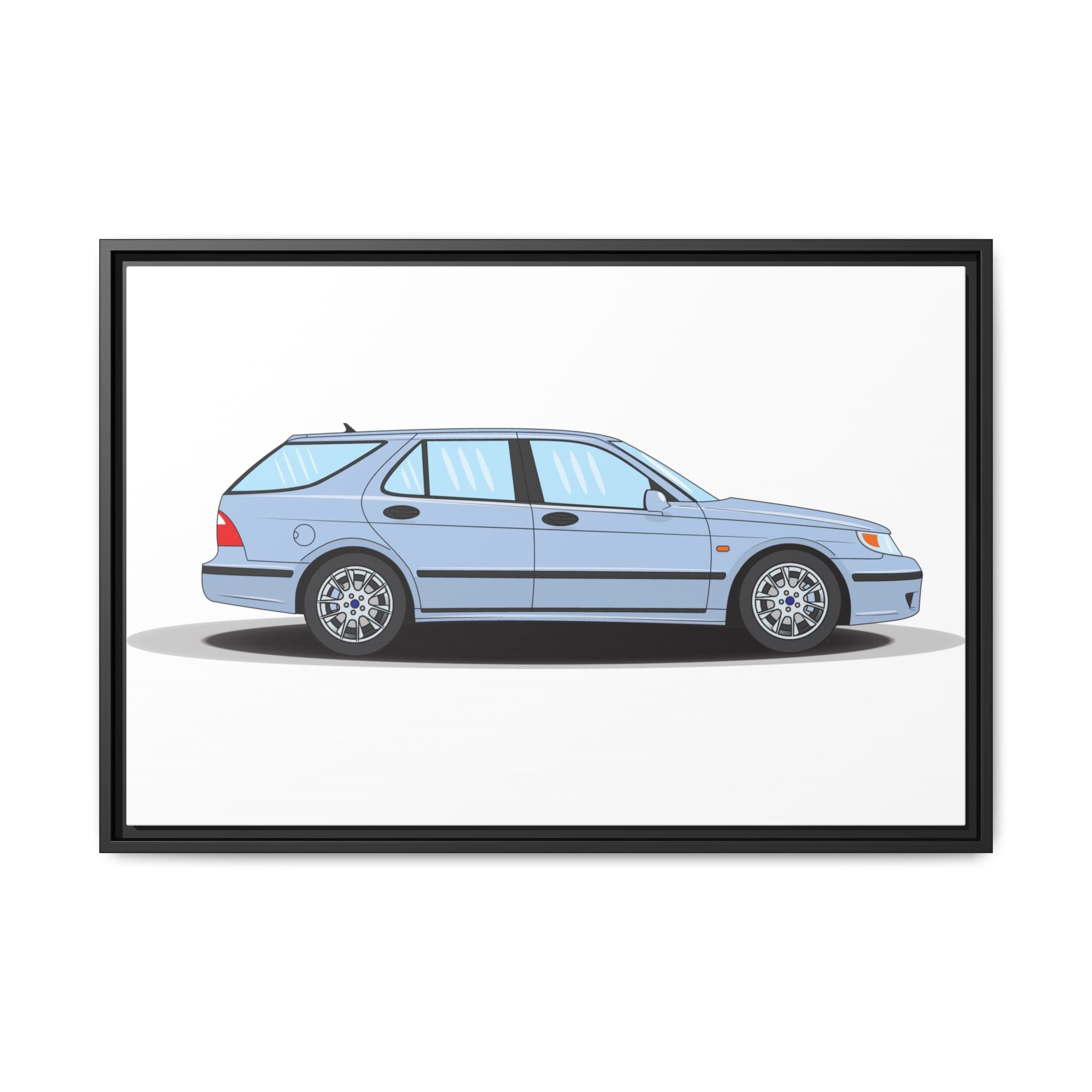 Saab 9-5 OG Aero Wagon Ice Blue Art Print — Framed Matte Canvas Wall Decor