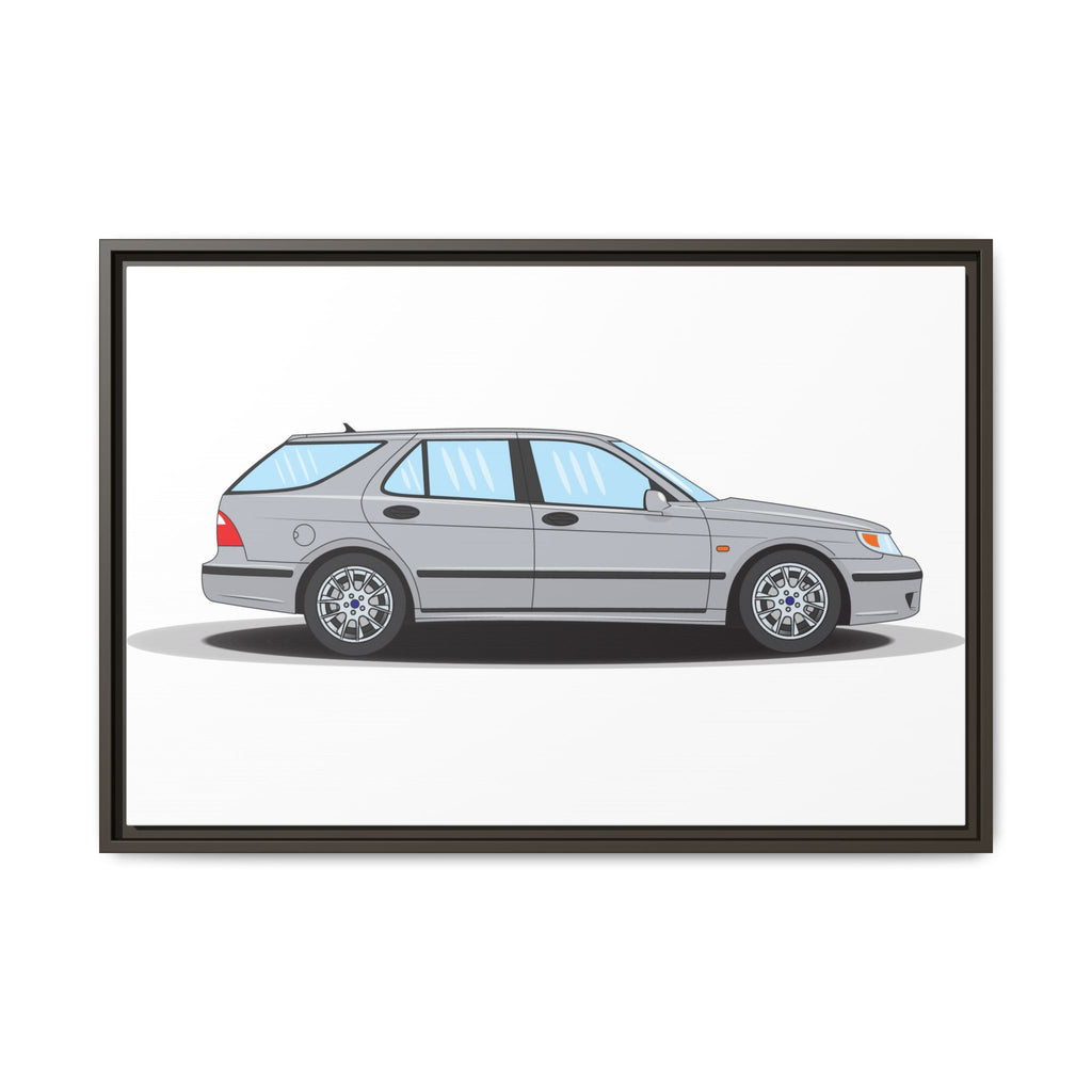 Saab 9-5 OG Aero Wagon Silver Metallic Art Print — Framed Matte Canvas Wall Decor