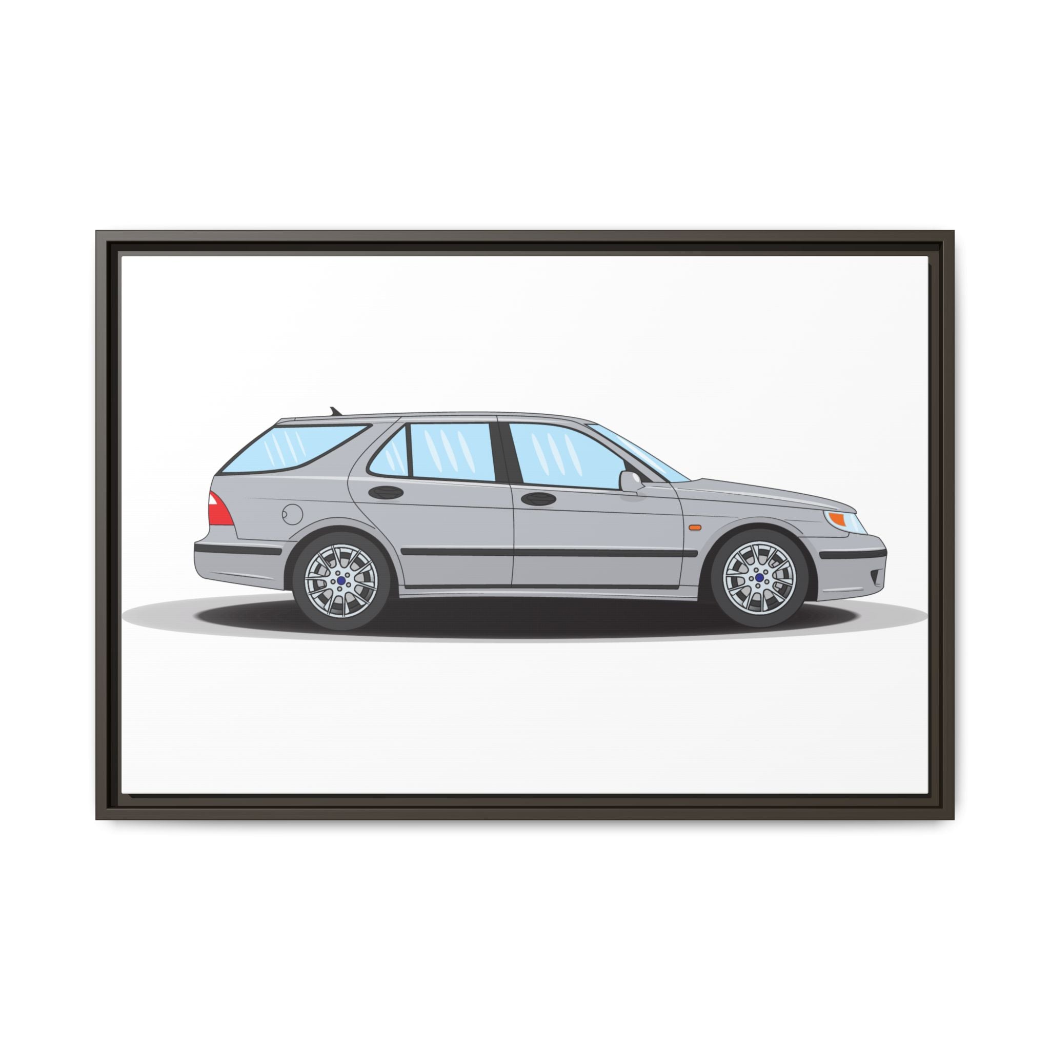 Saab 9-5 OG Aero Wagon Silver Metallic Art Print — Framed Matte Canvas Wall Decor