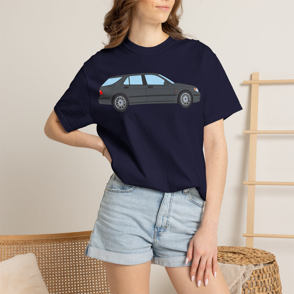 Saab 9-5 OG Aero Wagon Steel Grey  — T-Shirt — Retro Car Graphic Tee