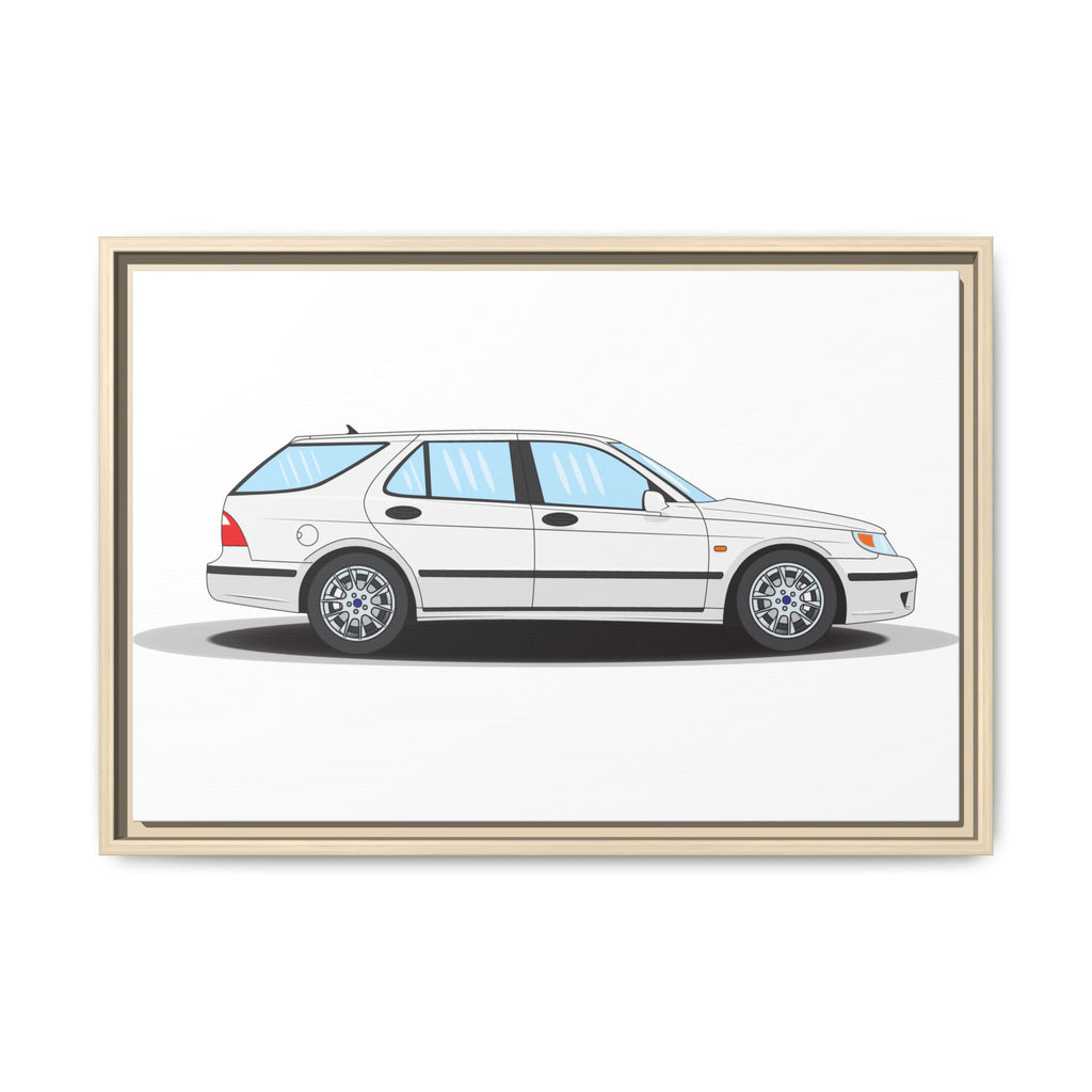 Saab 9-5 OG Aero Wagon Artic White Art Print — Framed Matte Canvas Wall Decor