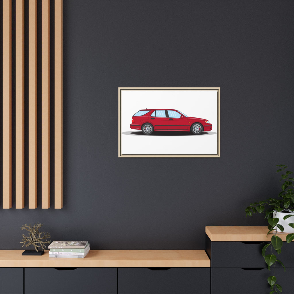 Saab 9-5 OG Aero Wagon Laser Red Art Print — Framed Matte Canvas Wall Decor