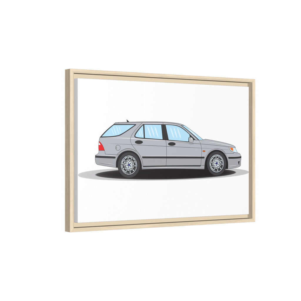 Saab 9-5 OG Aero Wagon Silver Metallic Art Print — Framed Matte Canvas Wall Decor