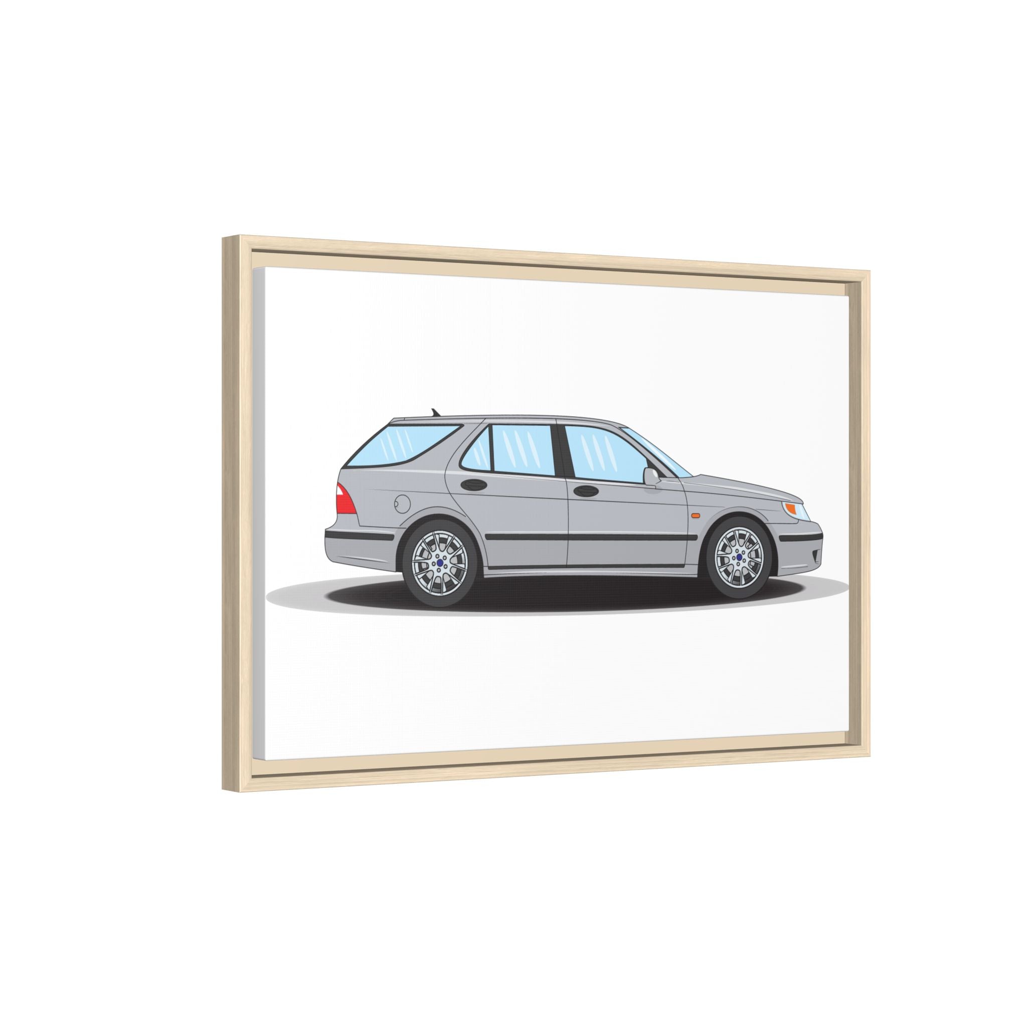 Saab 9-5 OG Aero Wagon Silver Metallic Art Print — Framed Matte Canvas Wall Decor