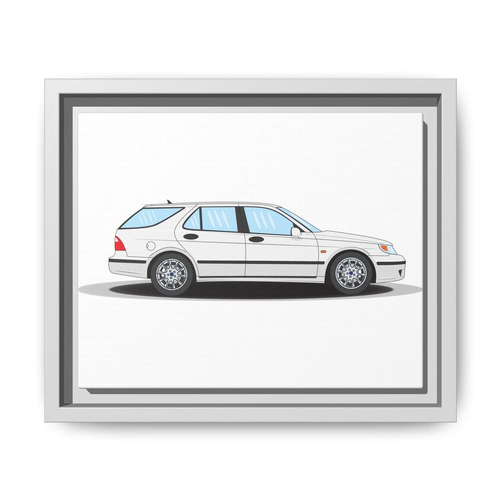 Saab 9-5 OG Aero Wagon Artic White Art Print — Framed Matte Canvas Wall Decor