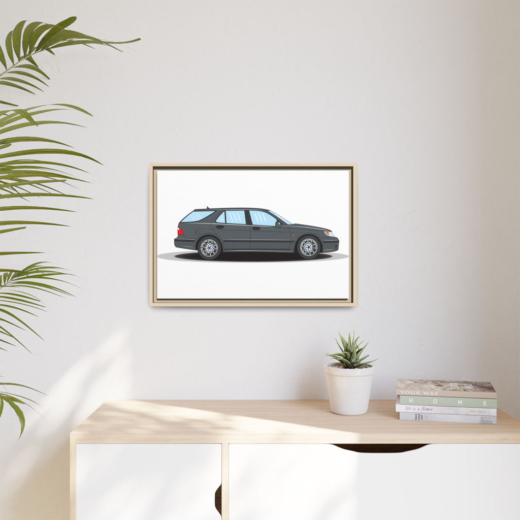 Saab 9-5 OG Aero Steel Grey Art Print — Framed Matte Canvas Wall Decor