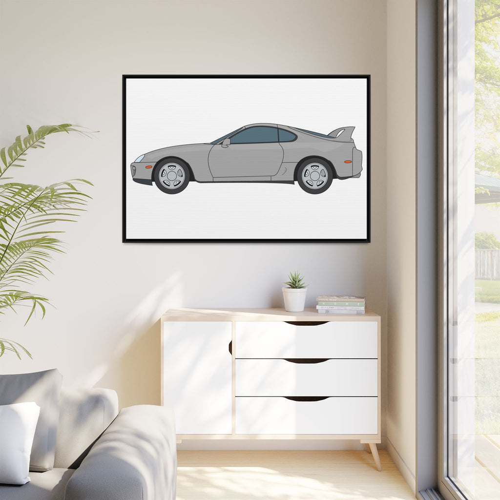 Toyota Supra MK4 Silver Metallic Art Print — Framed Matte Canvas Wall Decor