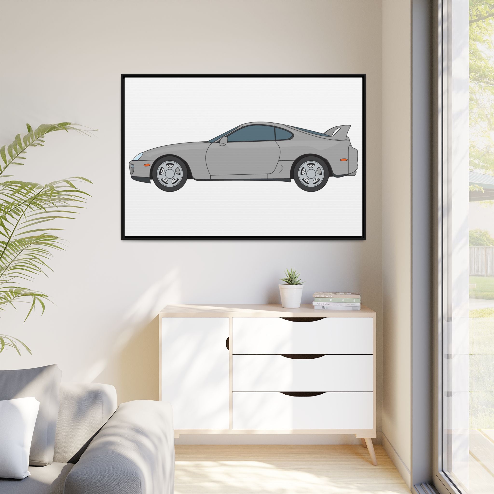 Toyota Supra MK4 Silver Metallic Art Print — Framed Matte Canvas Wall Decor